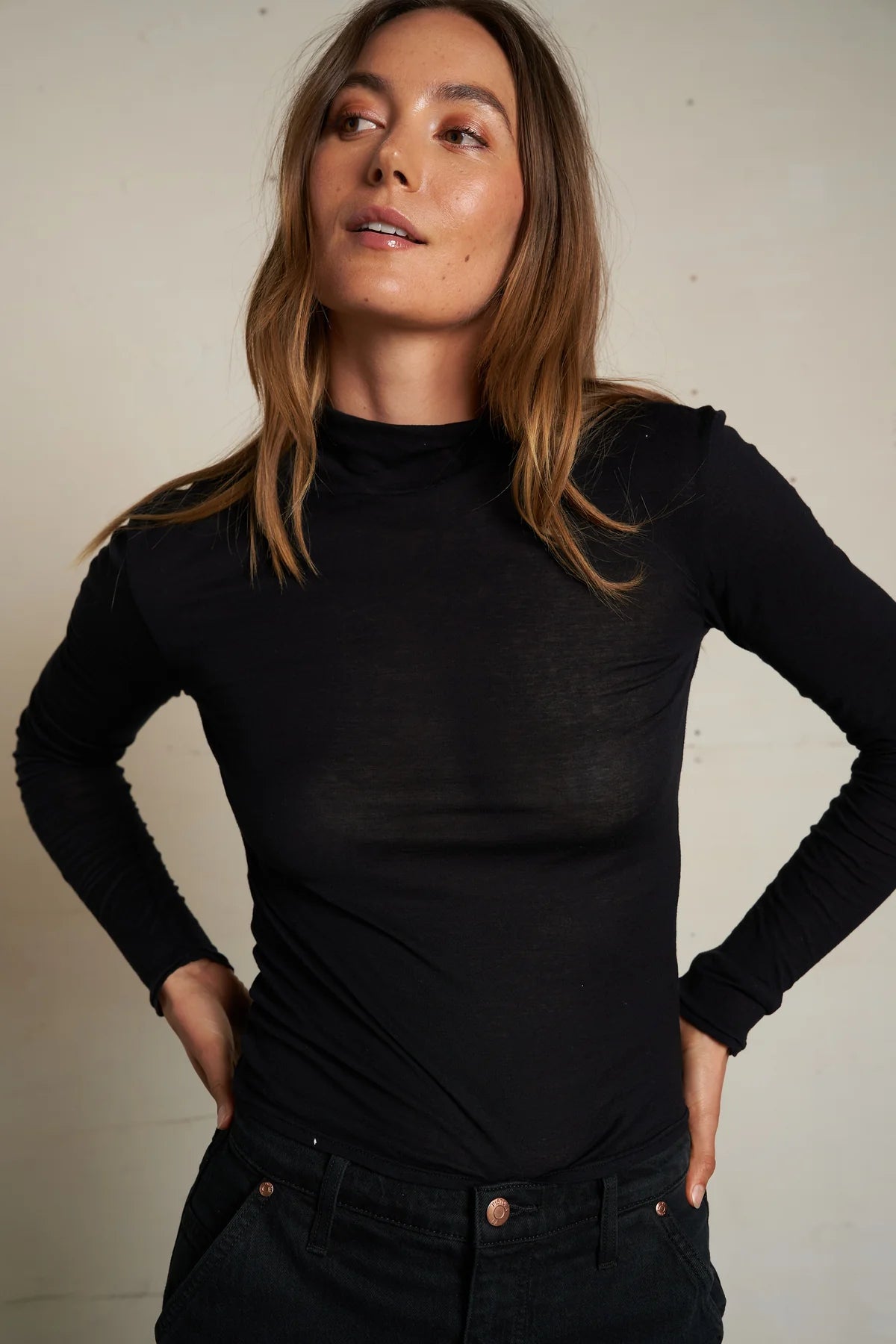 Perfect White Tee Kim French Jersey Mockneck Top