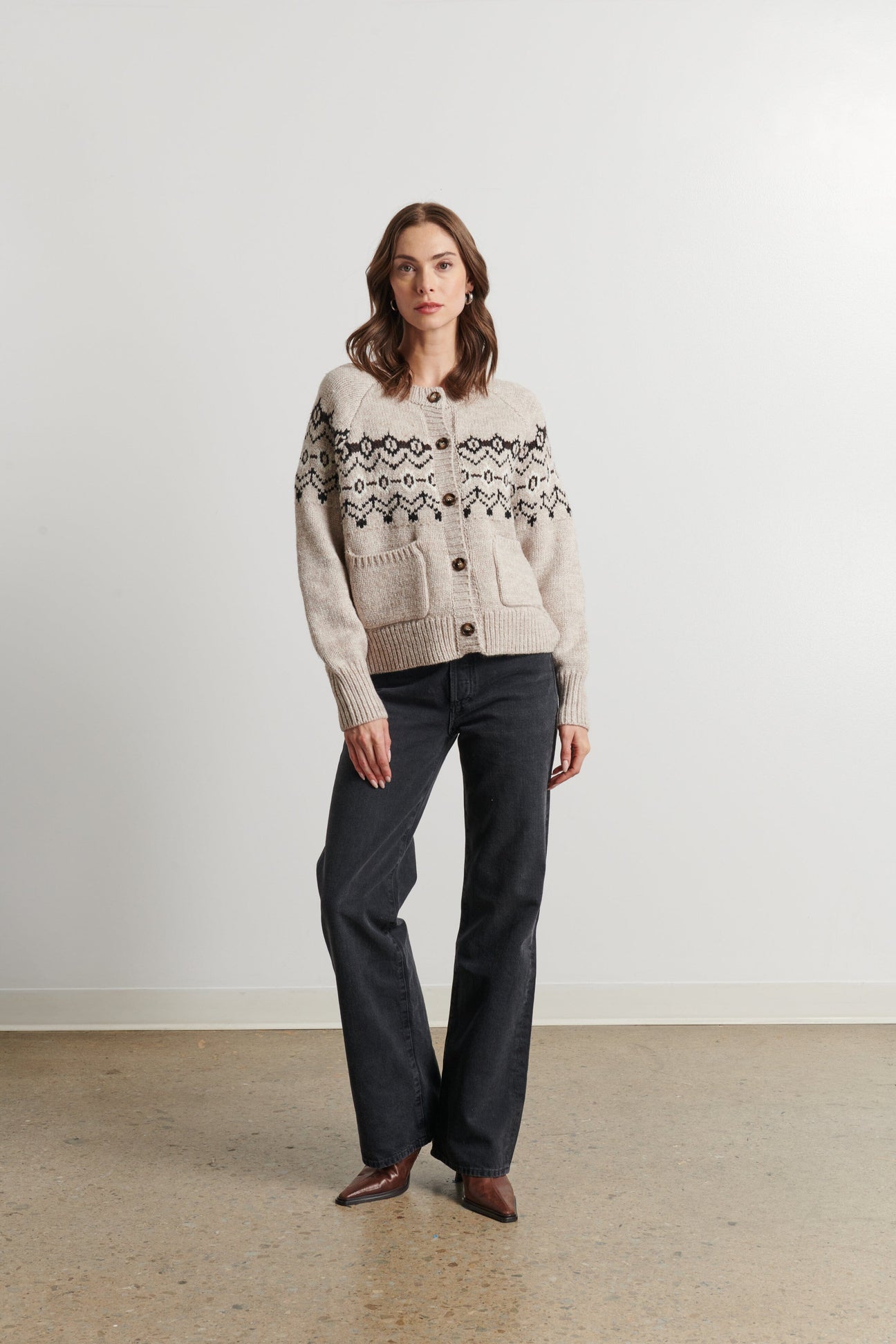 Line the Label Noa Fair-Isle Crewneck Cardigan - Mountain Slopes