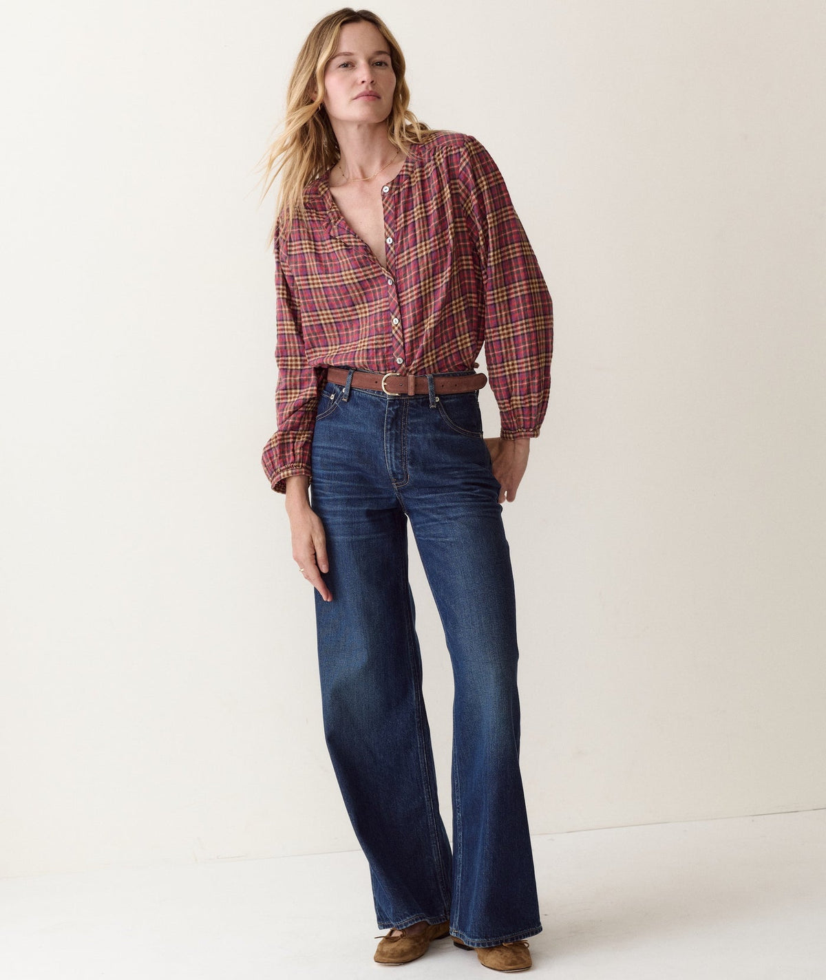 Marine Layer Millie Wool Blouse - Autumn Plaid view 4