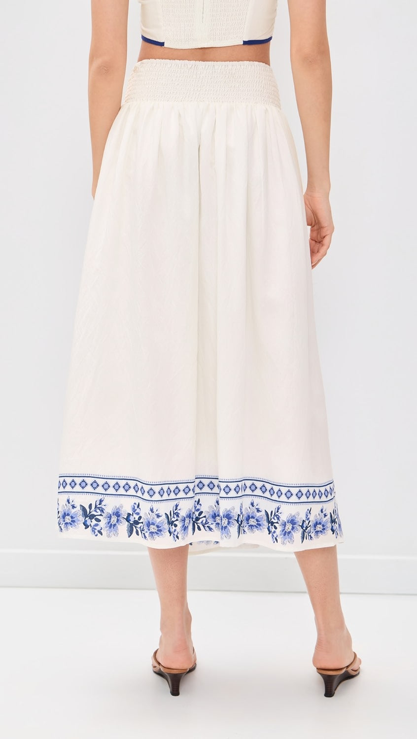 Moon River Border Print Midi Skirt