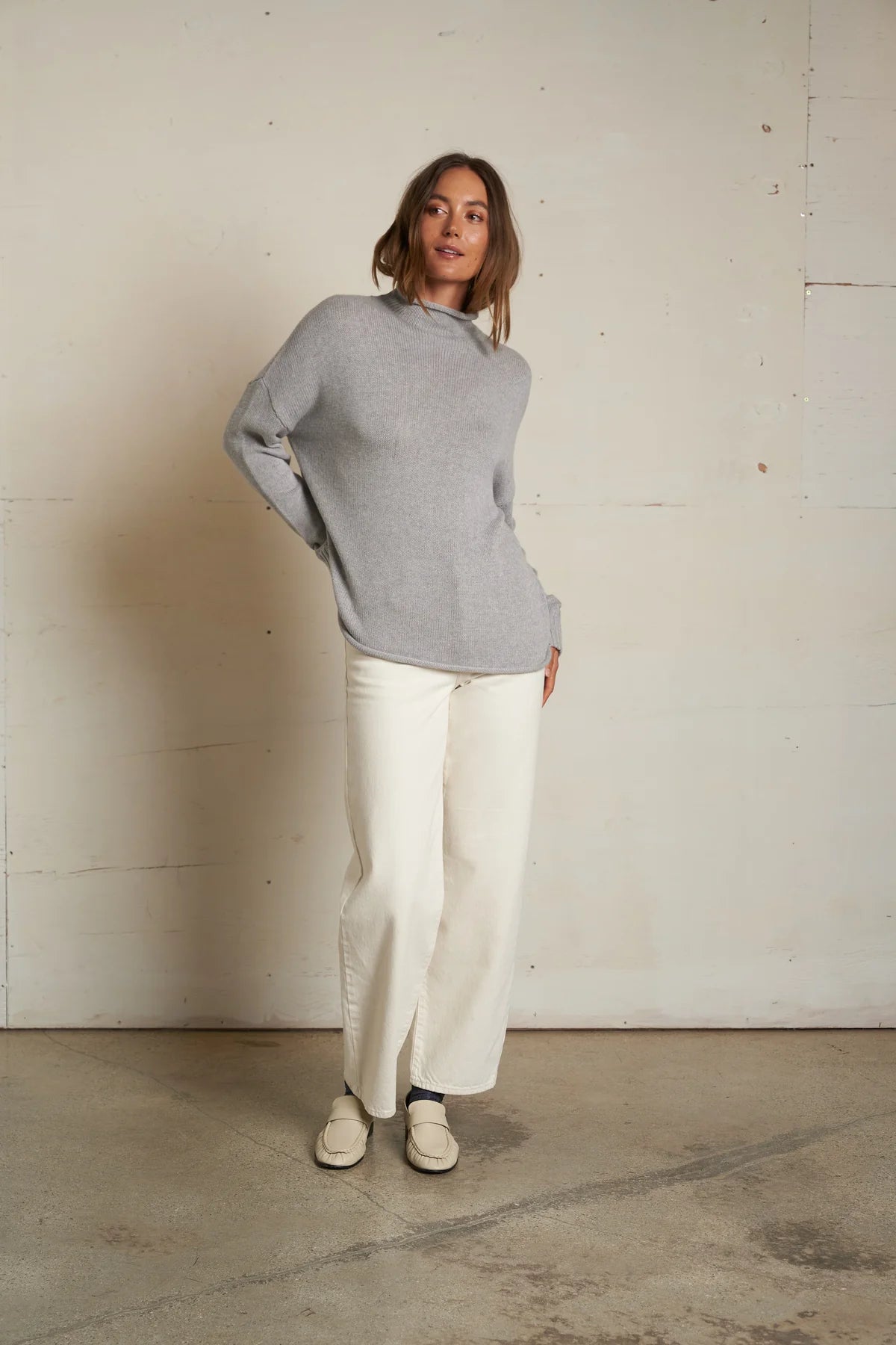 Perfect White Tee Nova Cotton Cashmere Mock Neck Sweater