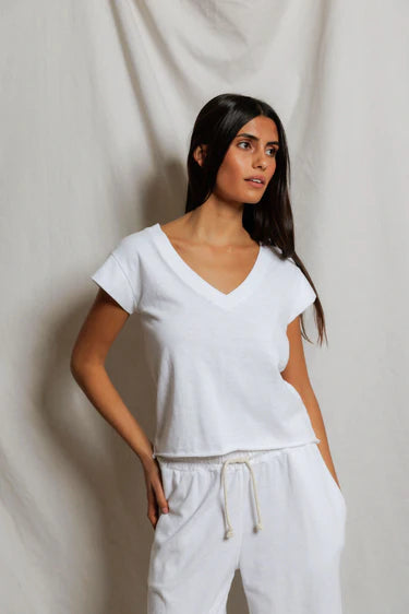 Perfect White Tee Pearl V Neck Tee Shirt