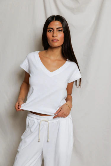 Perfect White Tee Pearl V Neck Tee Shirt