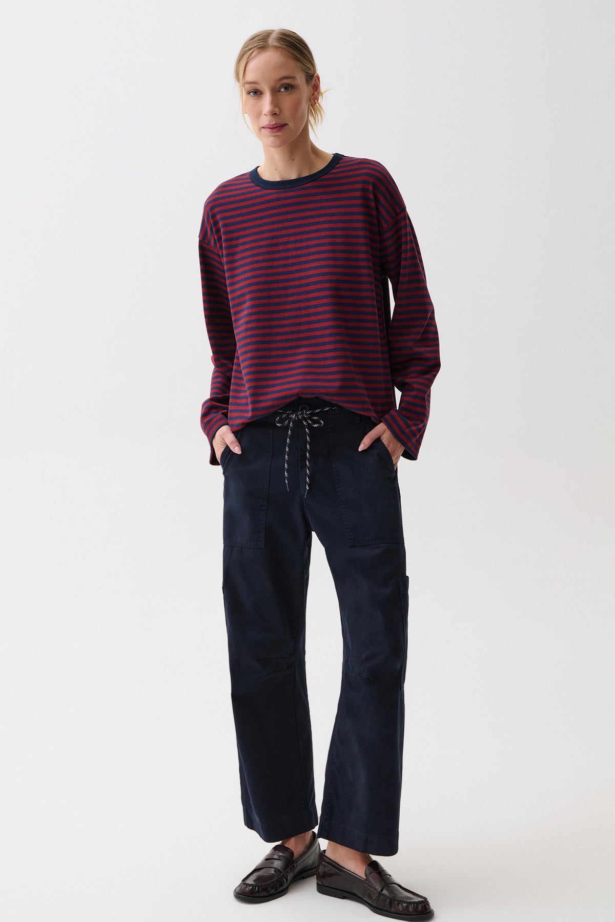 Pistola Reena Oversized Long Sleeve Tee - Velvet Navy Stripe — photo 3