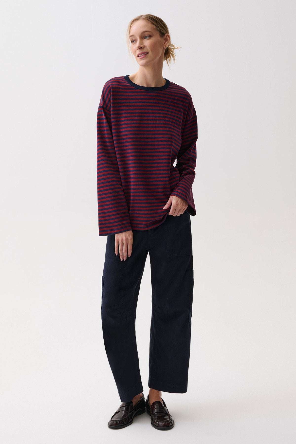 Pistola Reena Oversized Long Sleeve Tee - Velvet Navy Stripe — photo 4