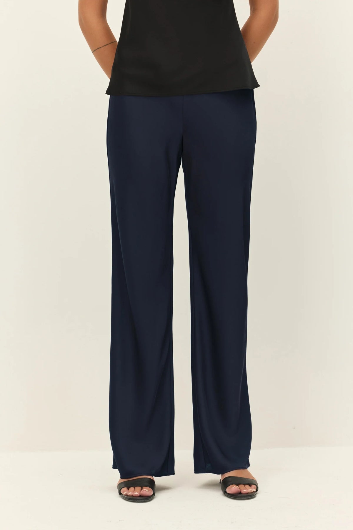 Elodie Row Satin Pants with Drawstring Waist