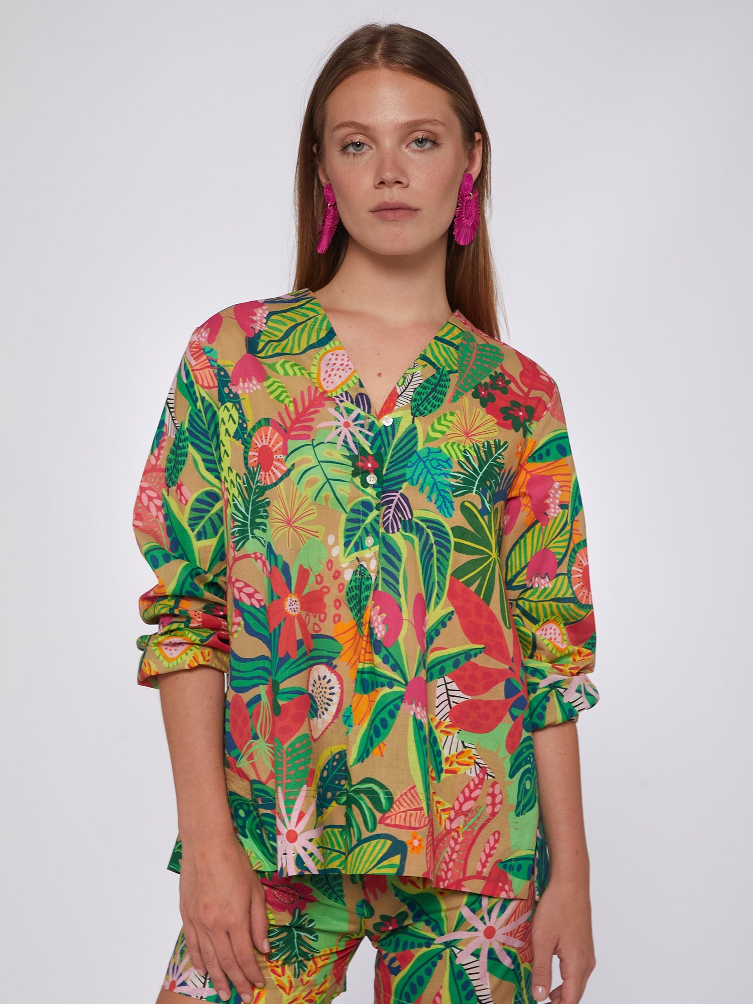 Vilagallo Ebba Tropical Print Voile Shirt 31196