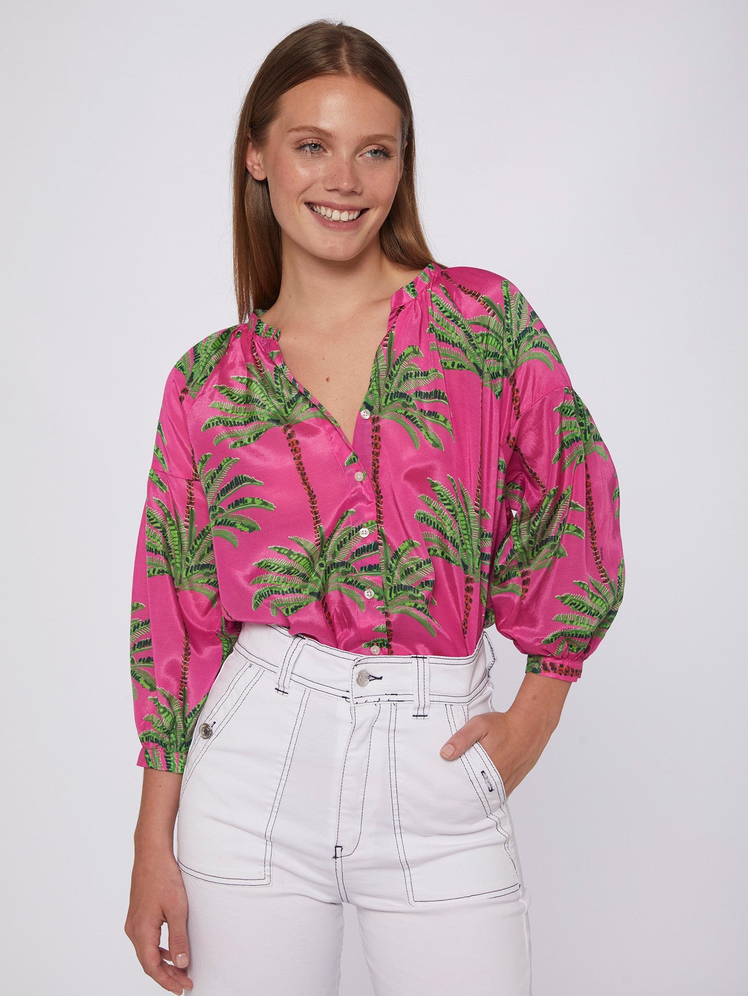 Vilagallo Mabel Pink Palm Tree Shirt 31306