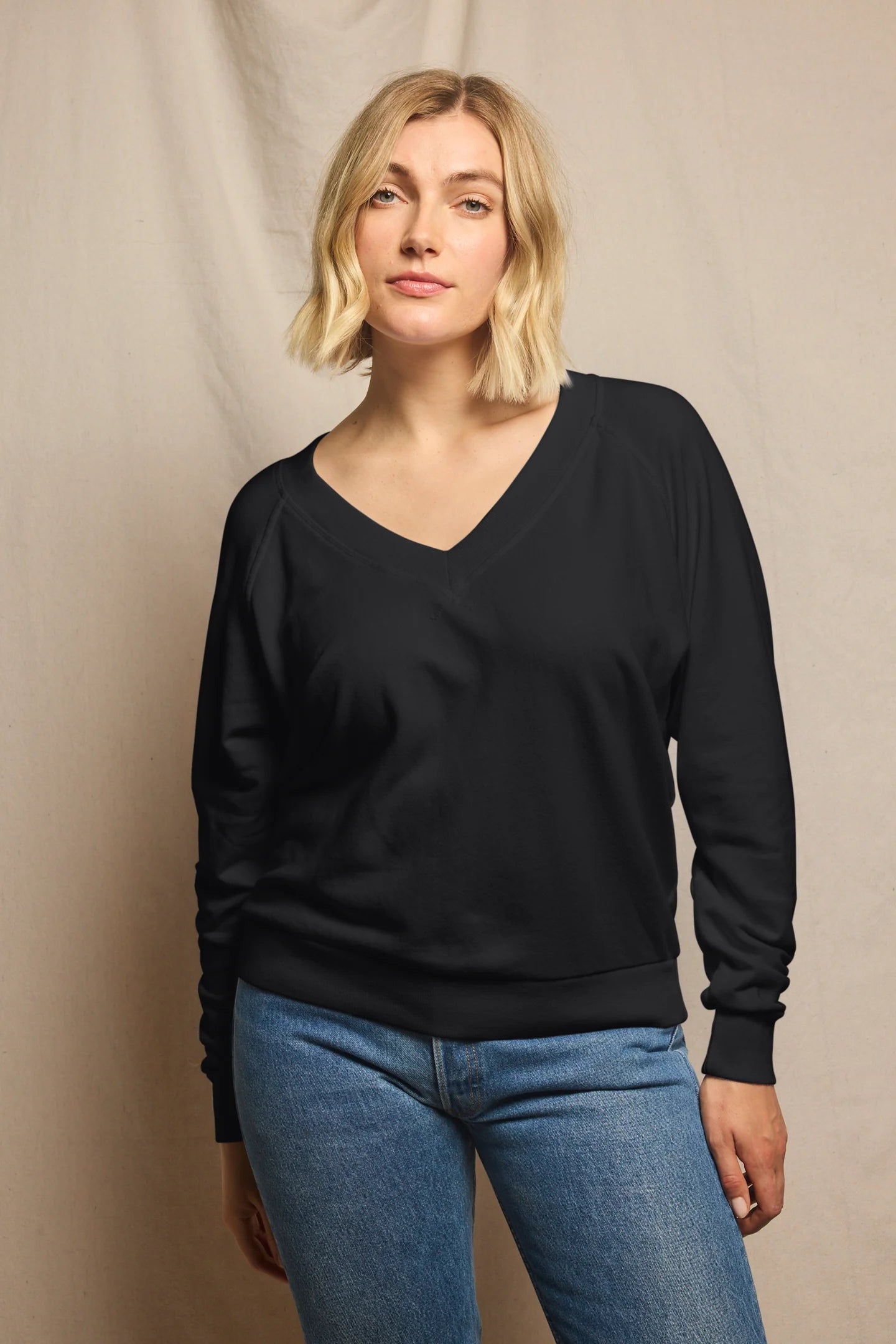 Perfect White Tee Sinead Relaxed French Terry V Neck Sweatshirt