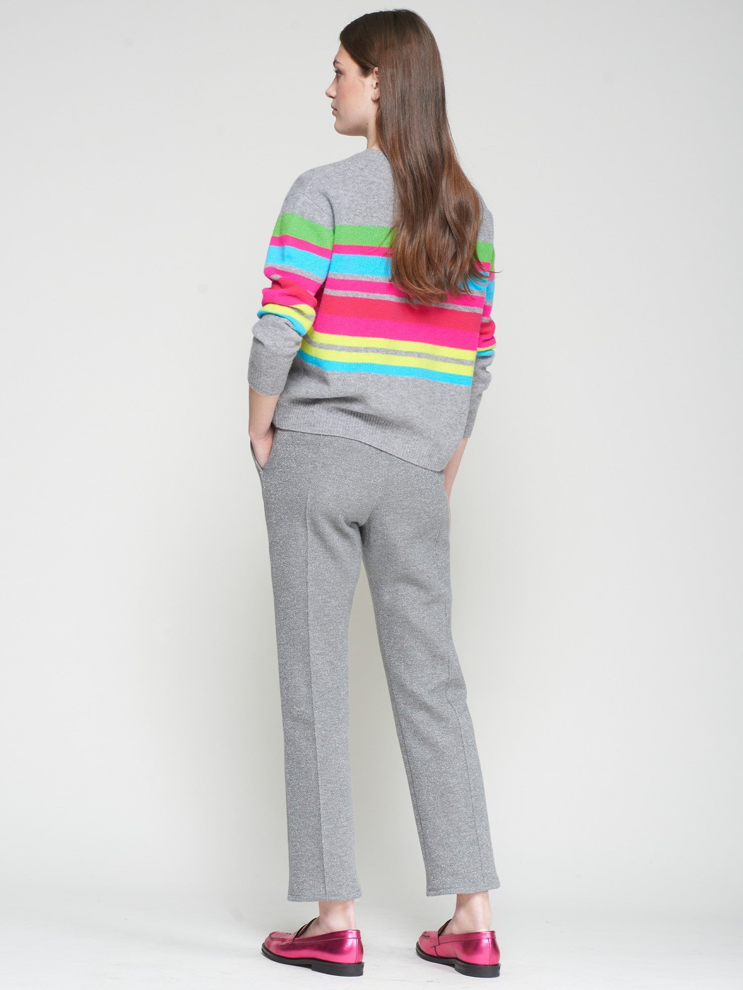 Vilagallo Clarise Straight Leg Trouser in Silver Lurex 32785