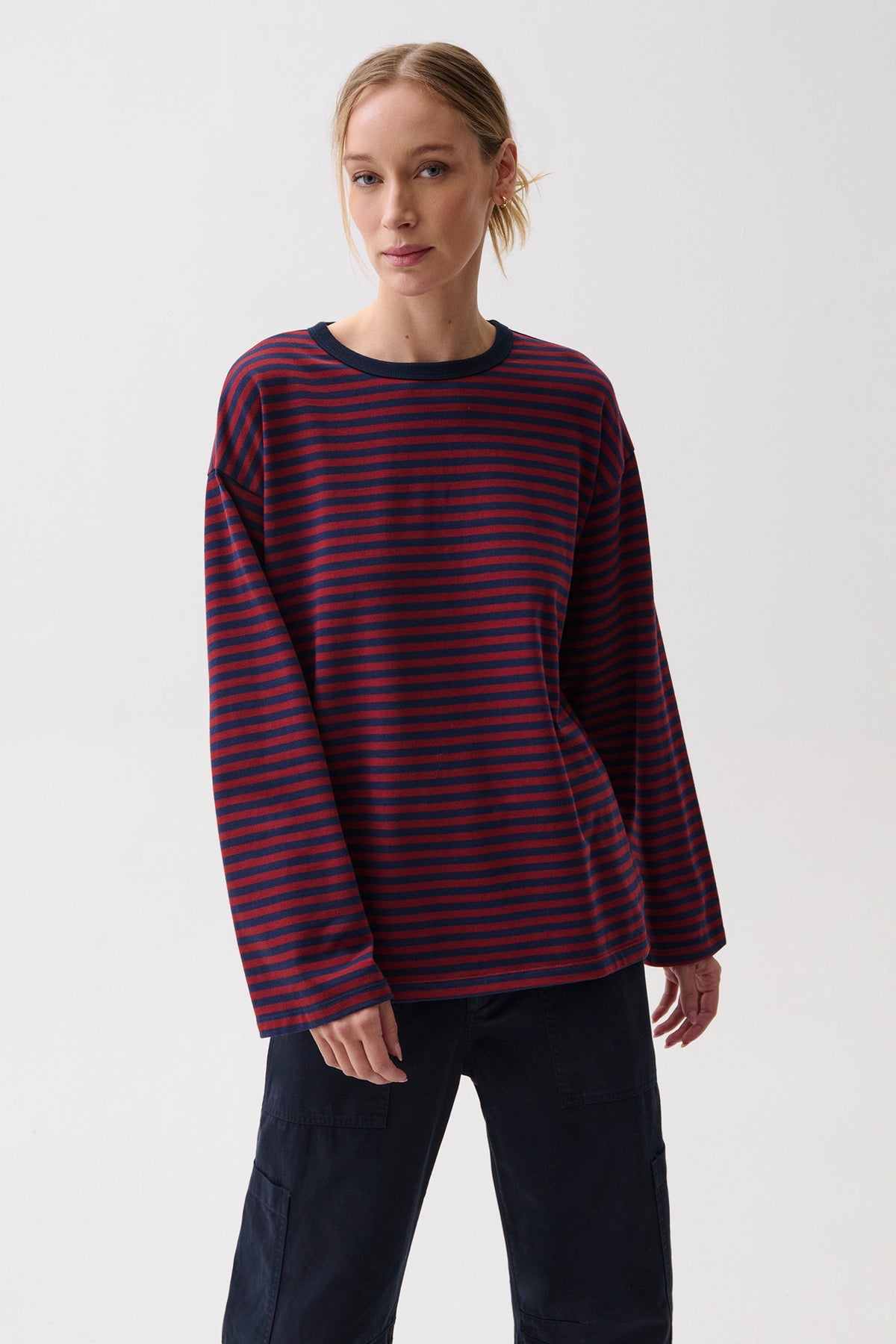 Pistola Reena Oversized Long Sleeve Tee - Velvet Navy Stripe
