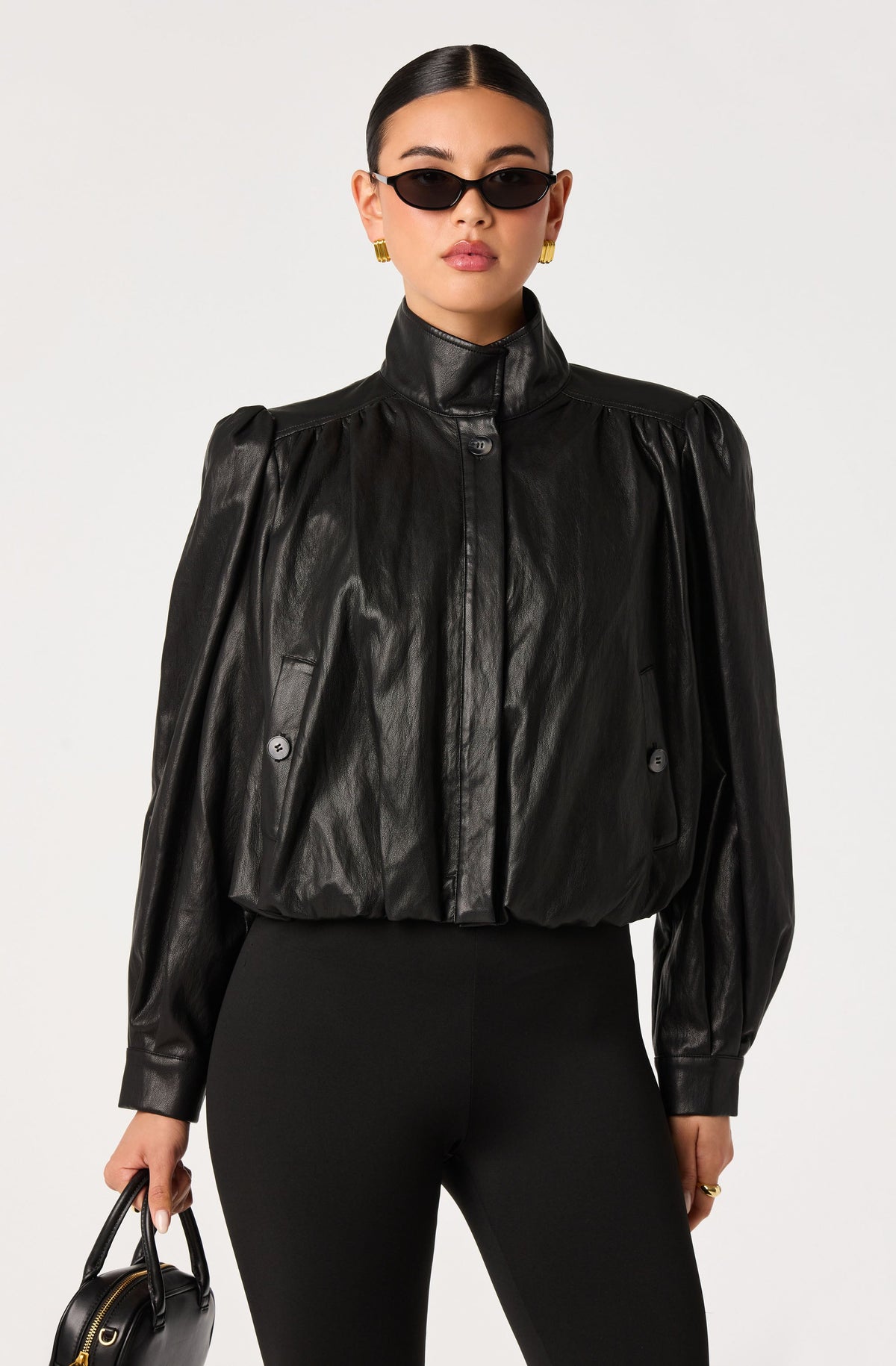 ASTR Estero Faux Leather Bomber Jacket Black