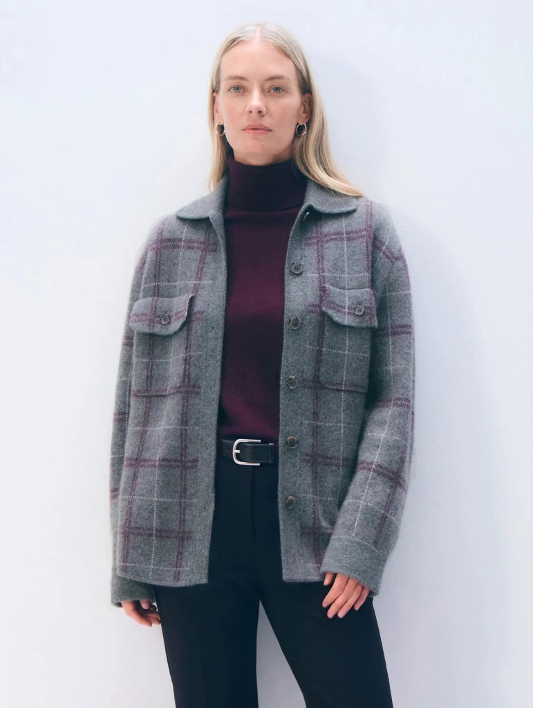White + Warren Cashmere Blend Shirt Jacket 21986, Dark Steel Heather Combo, view 1