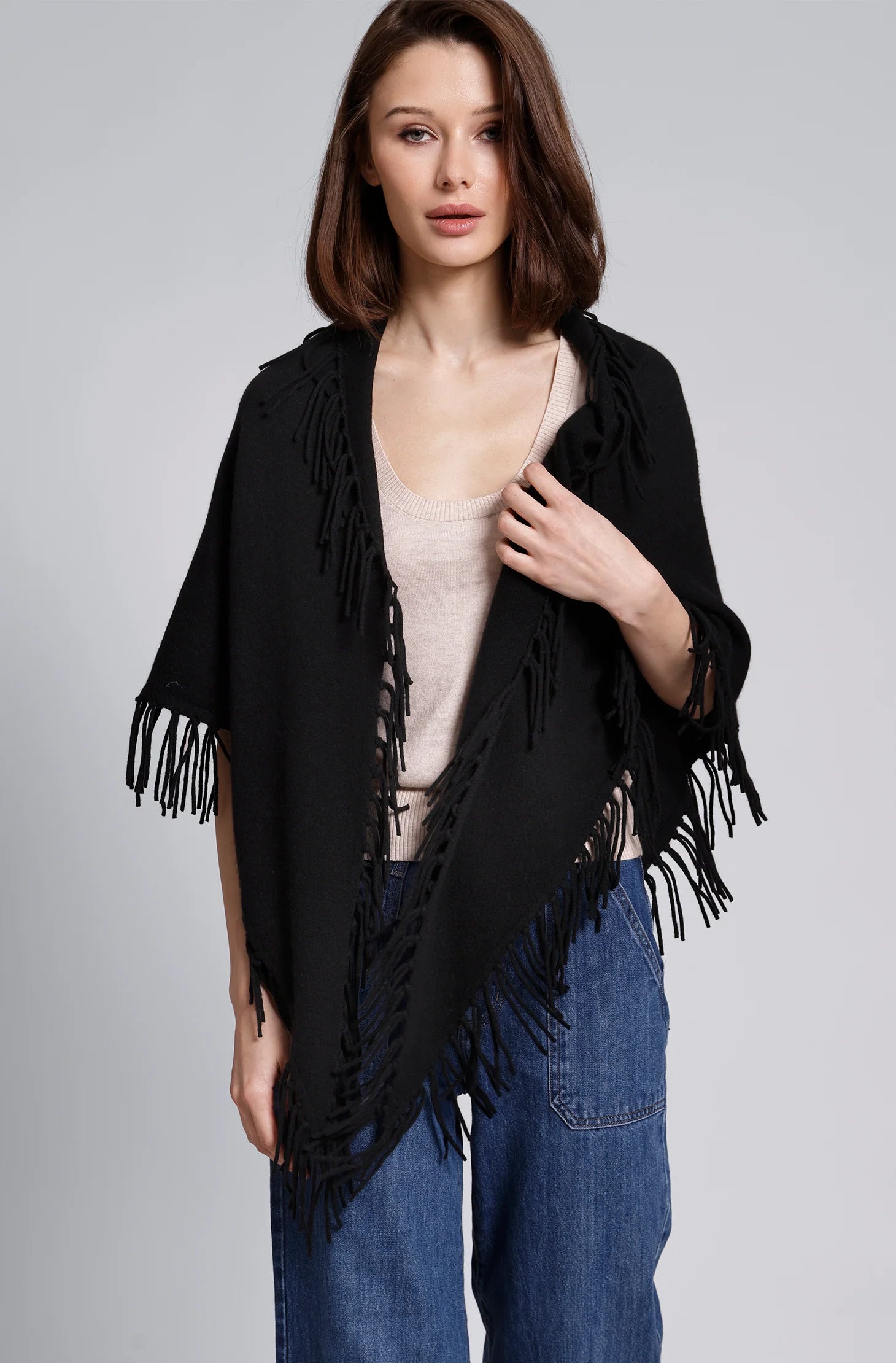 Minnie Rose Cashmere Fringe Shawl YR0780