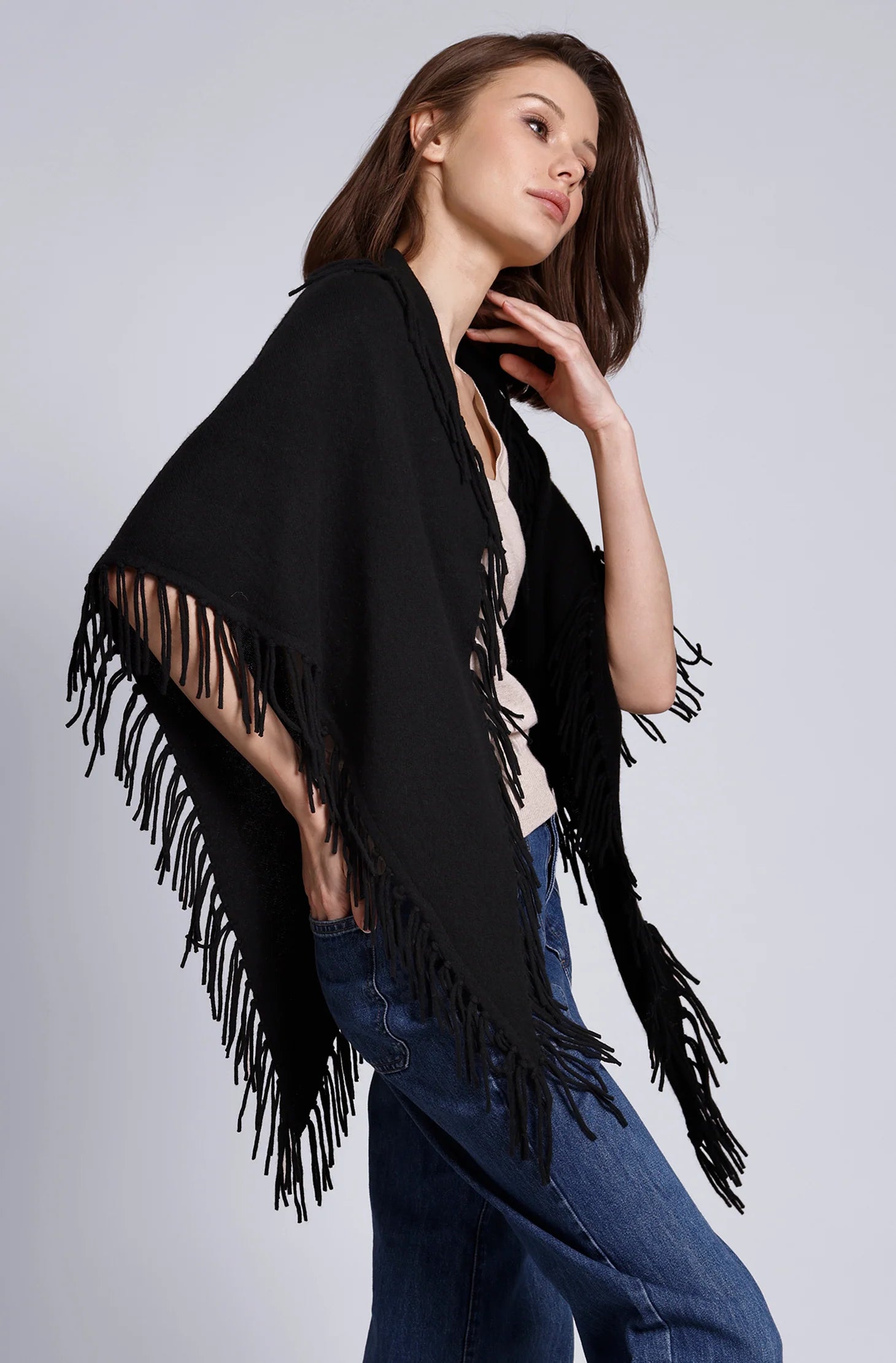 Minnie Rose Cashmere Fringe Shawl YR0780