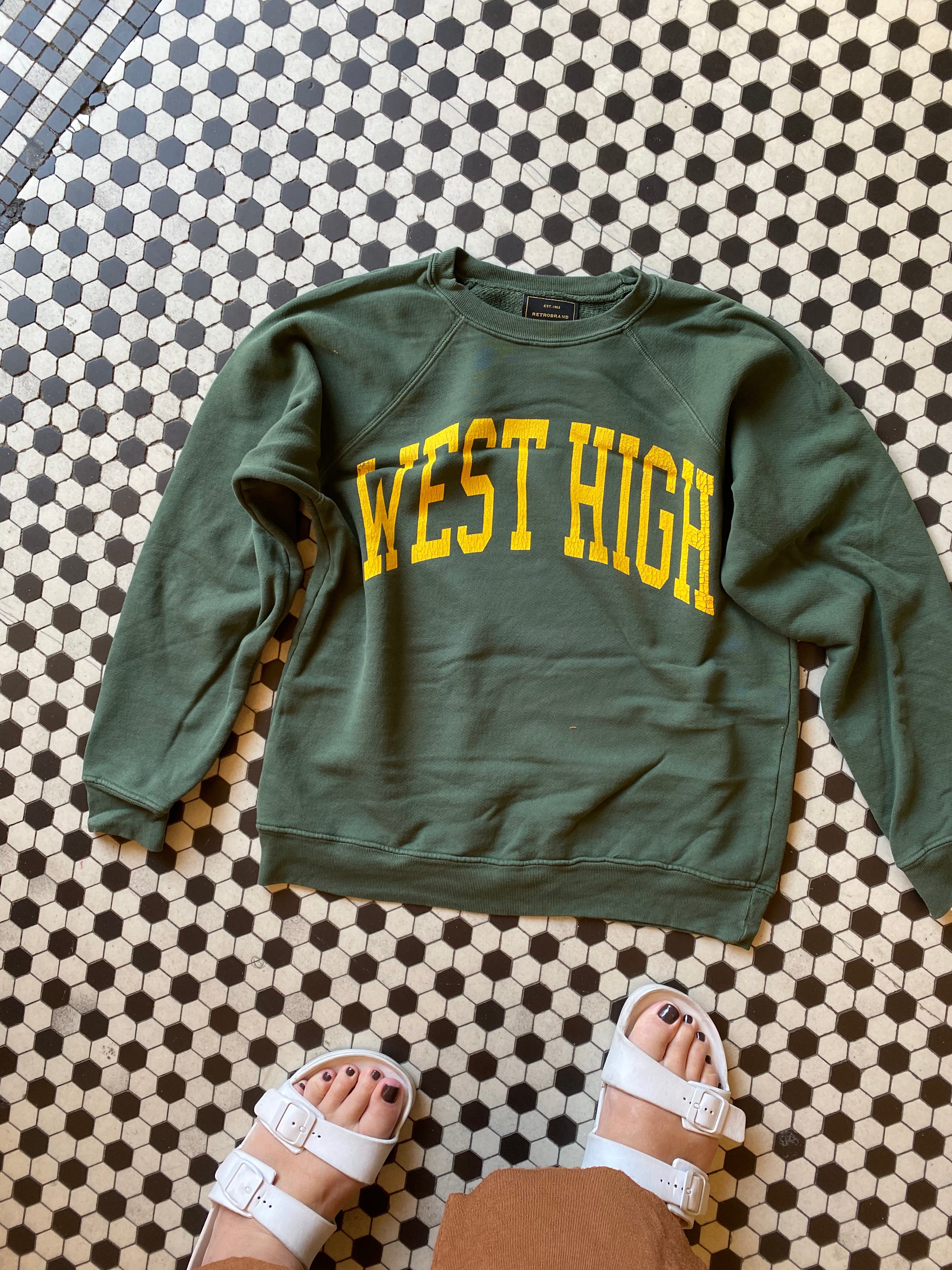 Retro Brand Vintage Unisex Green West High Sweatshirt (7493406032043)