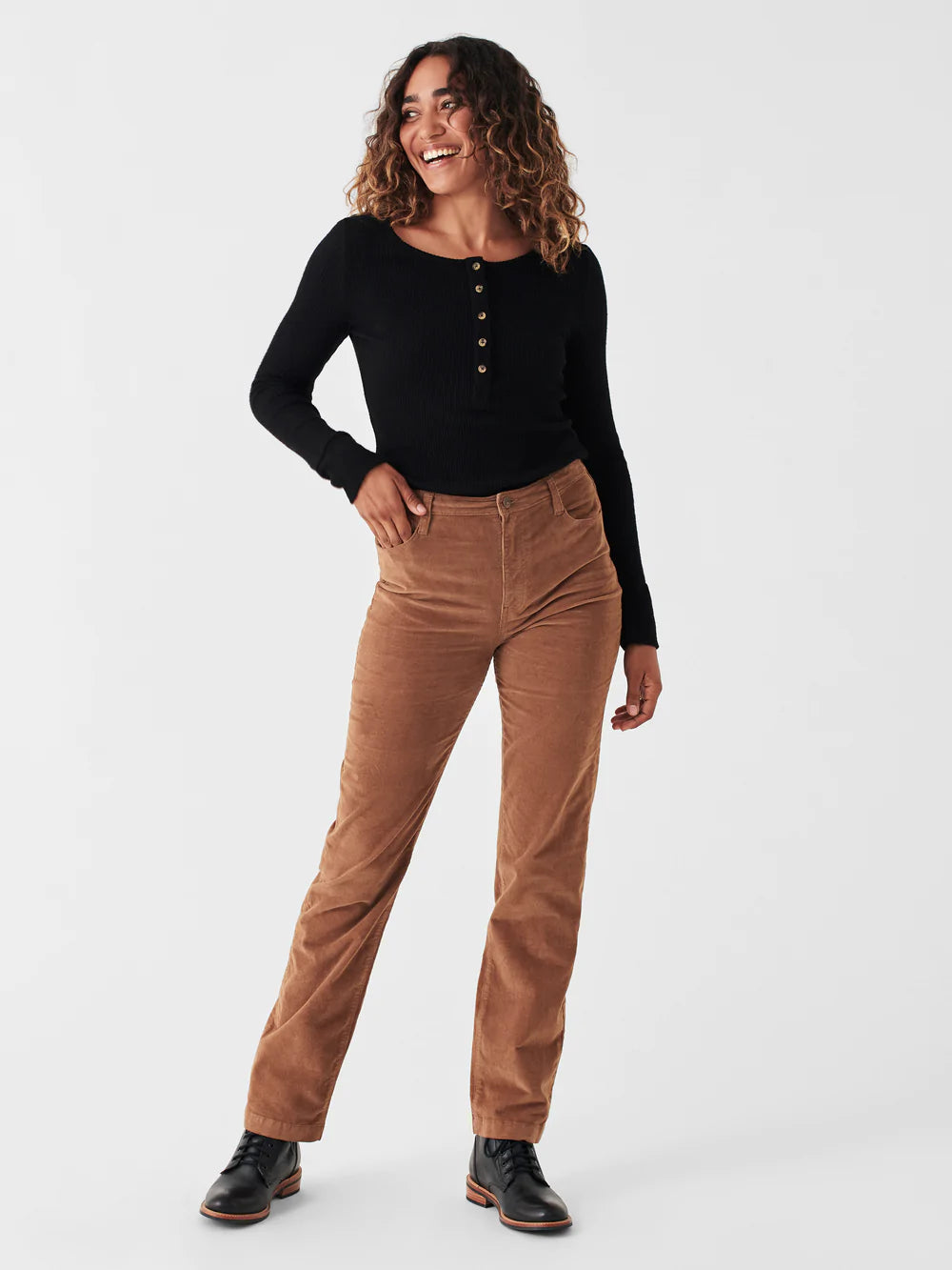 Straight mid-rise corduroy pants - Woman