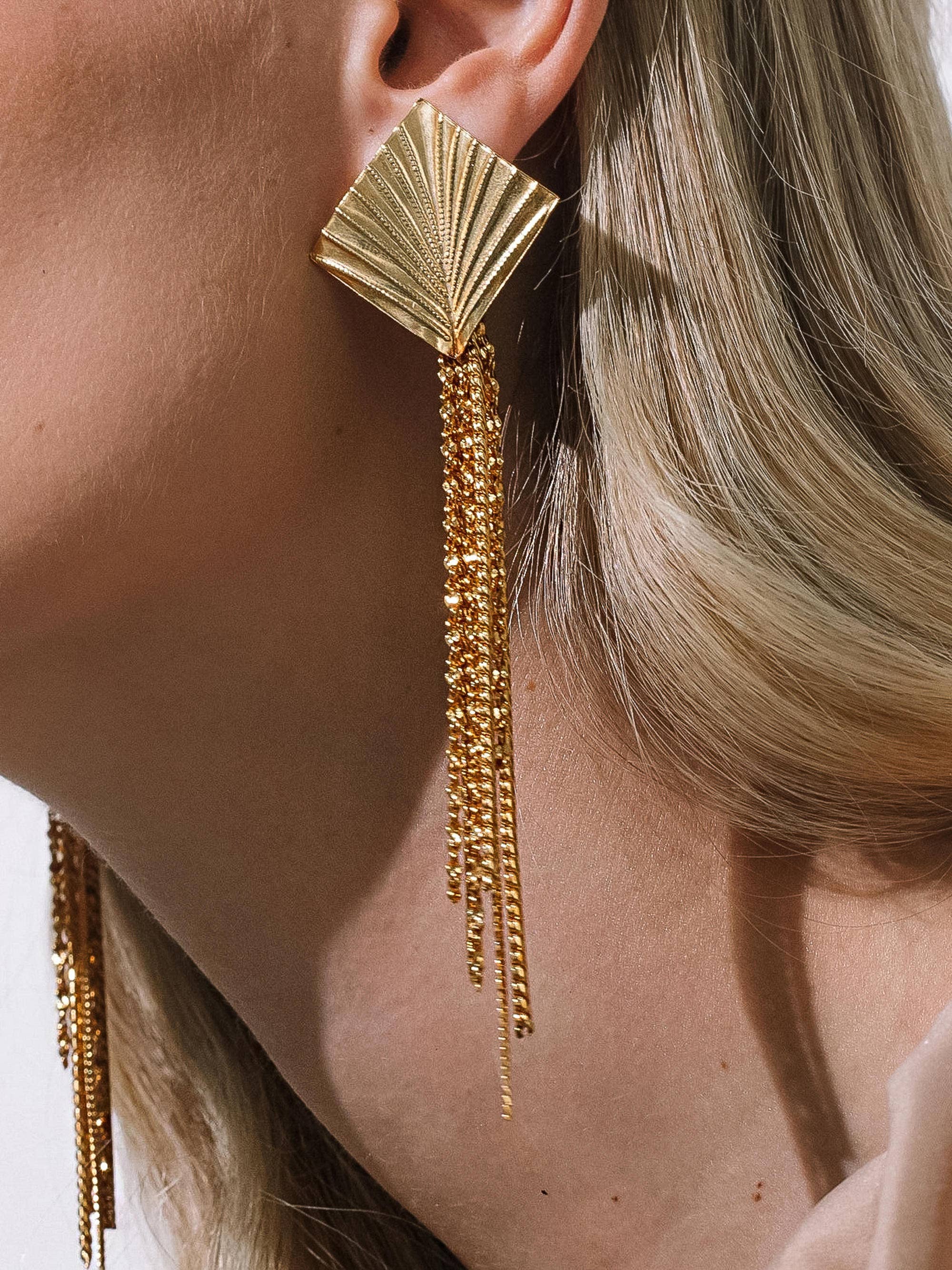 Flânerie Cancale 18K Gold Geometric Tassel Drop Earrings
