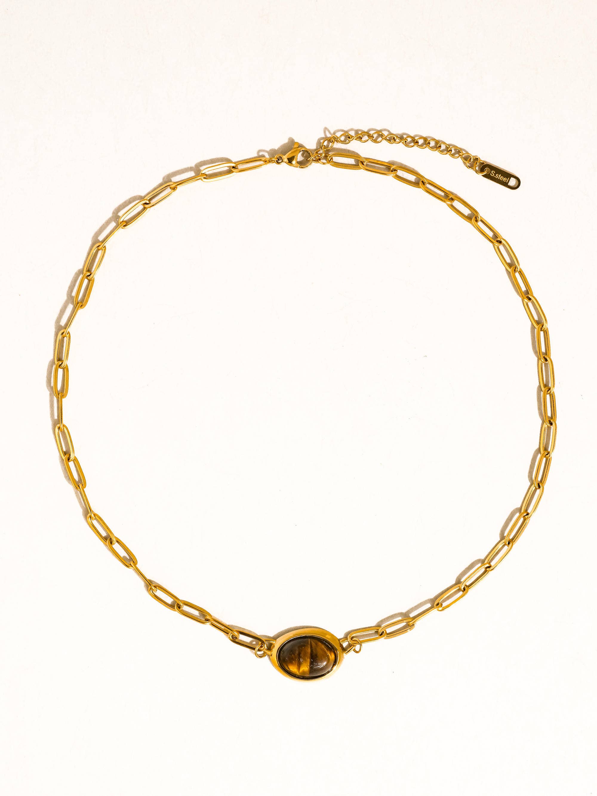 Flânerie Shay 18K Gold Non-Tarnish Oval Stone Chain Necklace