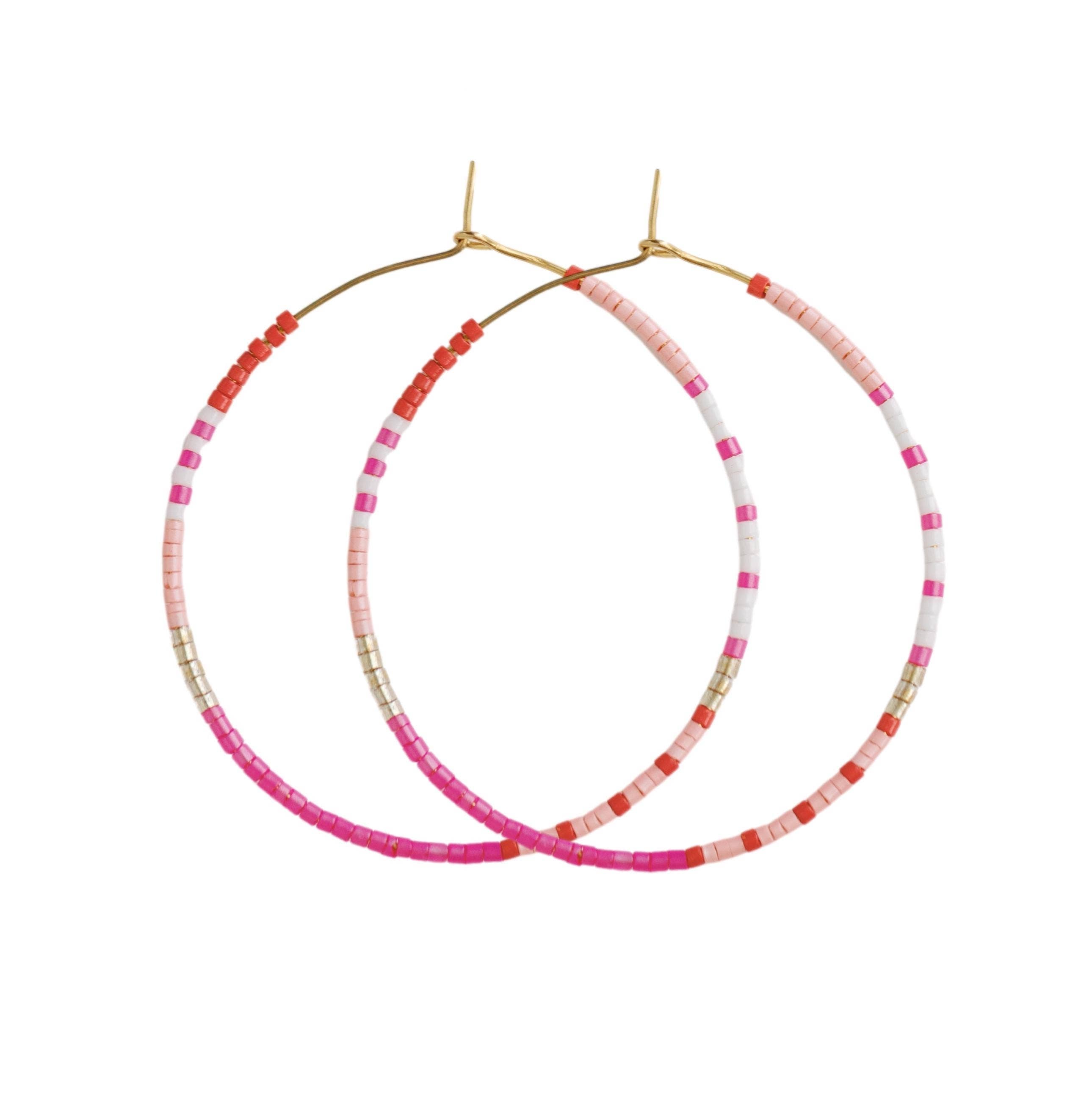 St. Armands Skinny Pink Beaded Statement Hoop Earrings