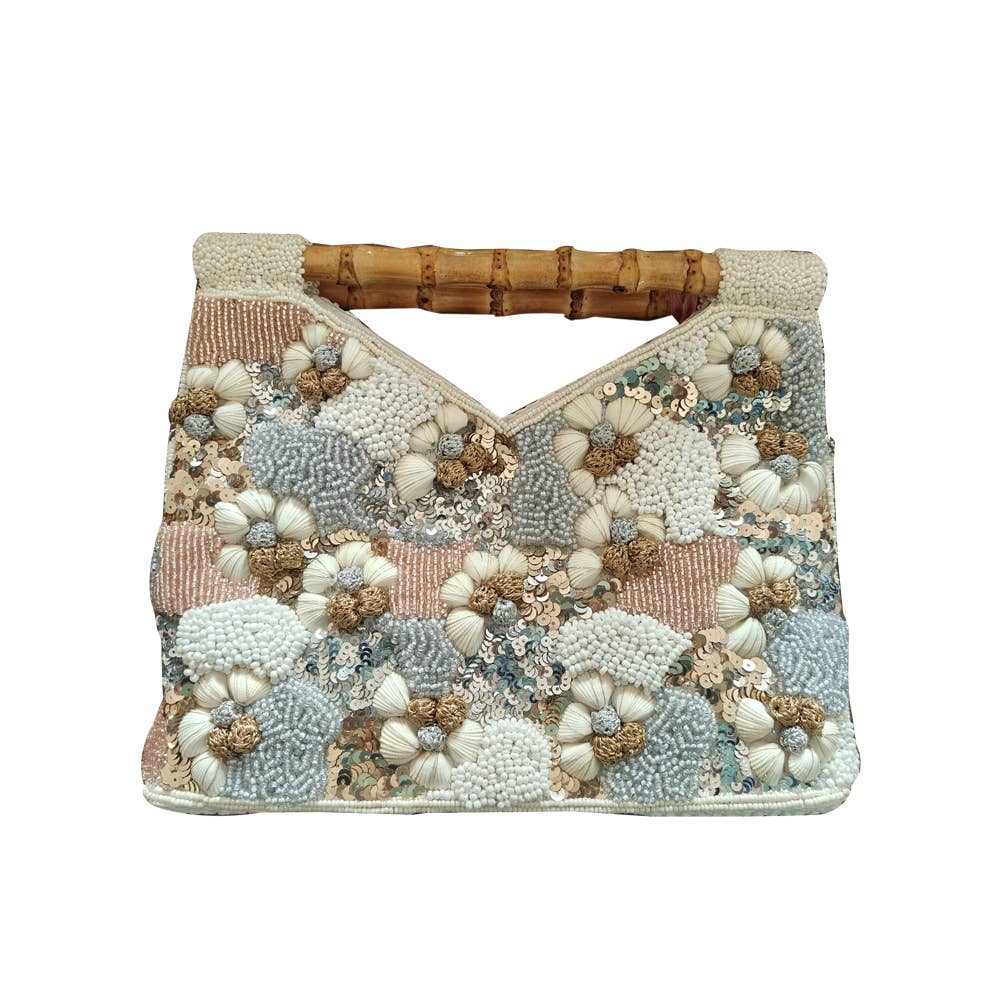 Tiana NY Pastel Floral Beaded Bamboo Cutout Bag