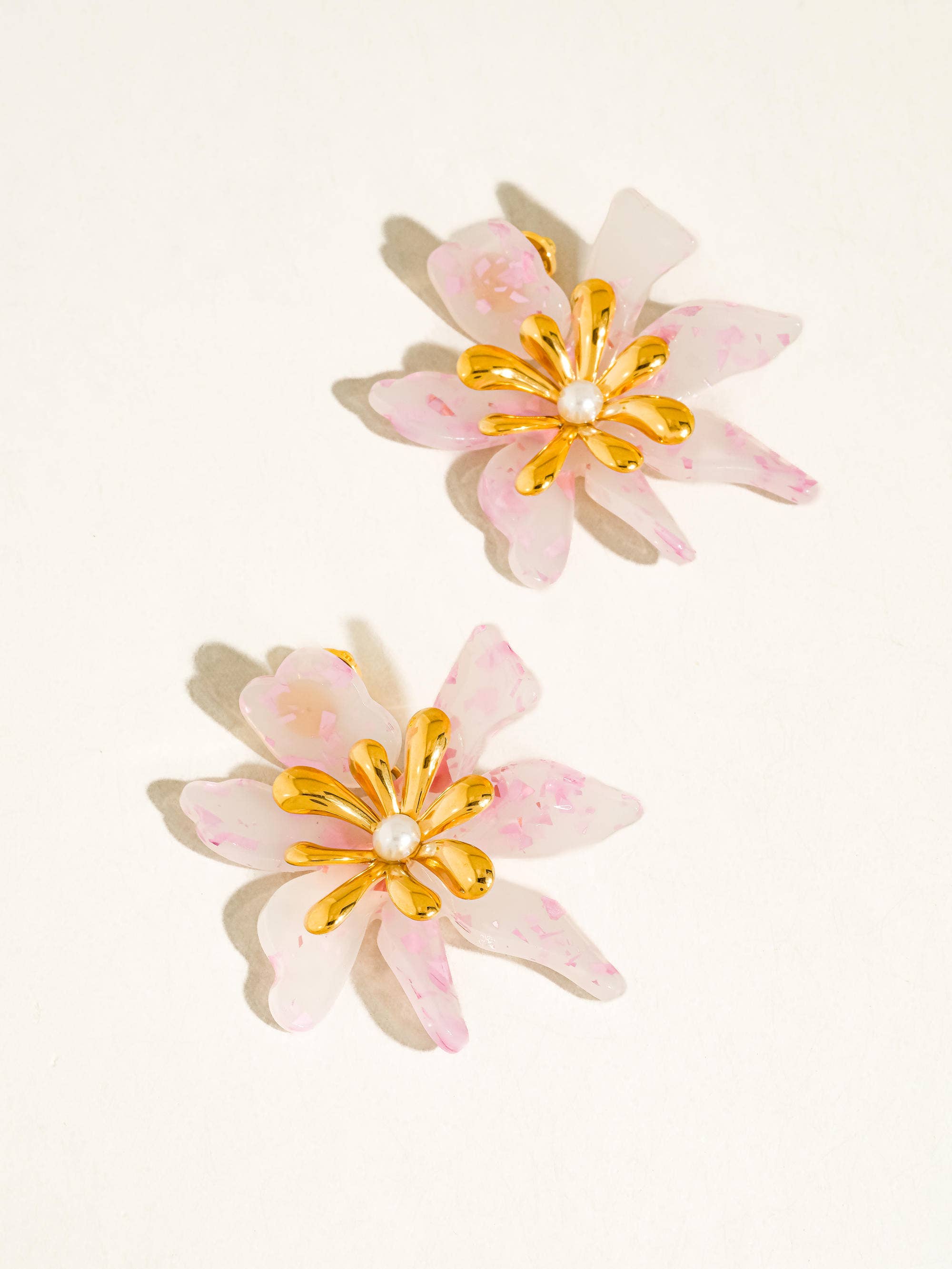 Flânerie Oona 18K Gold Non-Tarnish Pink Floral Statement Earrings
