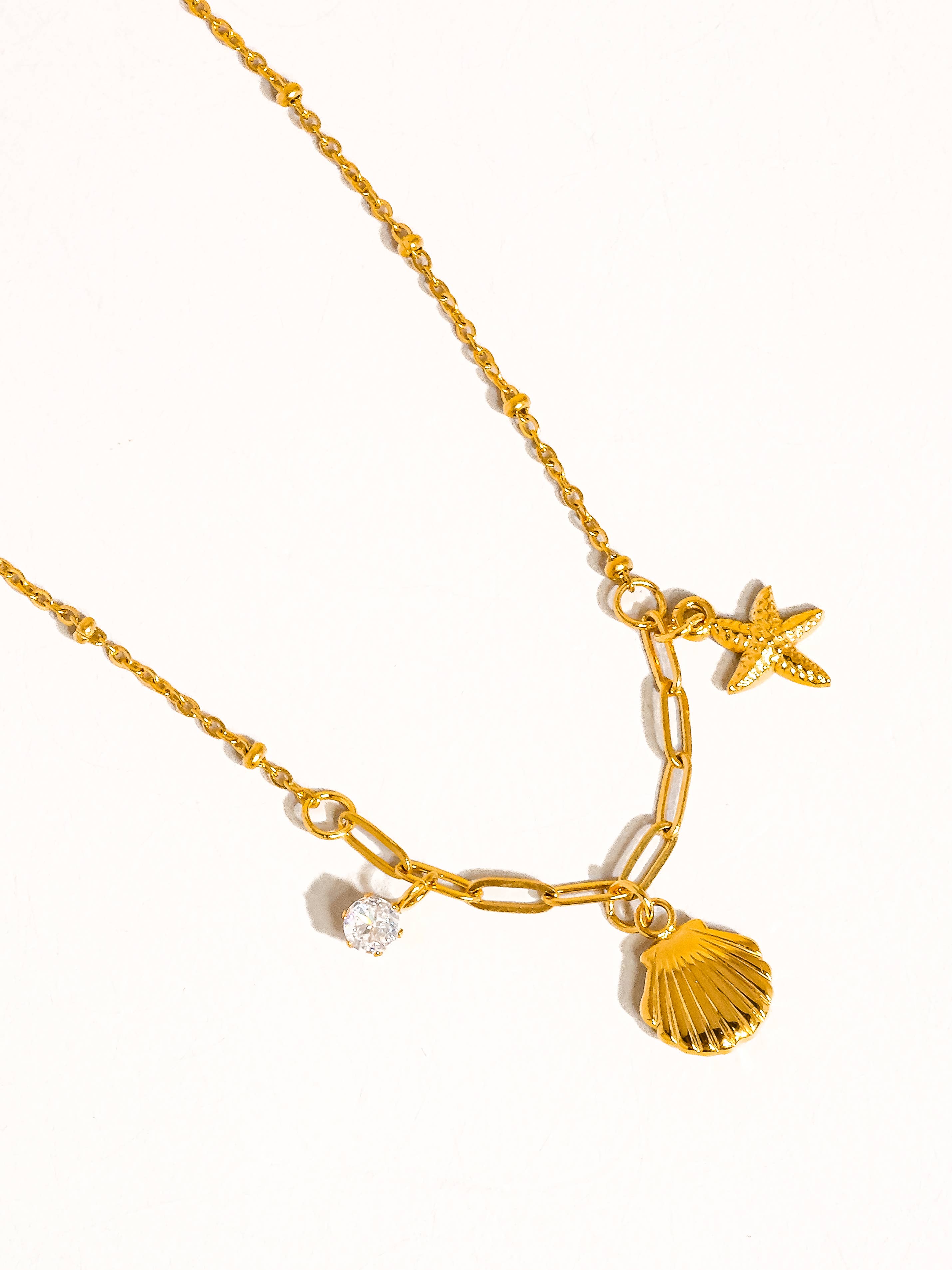 Flanerie Roshell 18K Gold Non-Tarnish Shell and Star Necklace