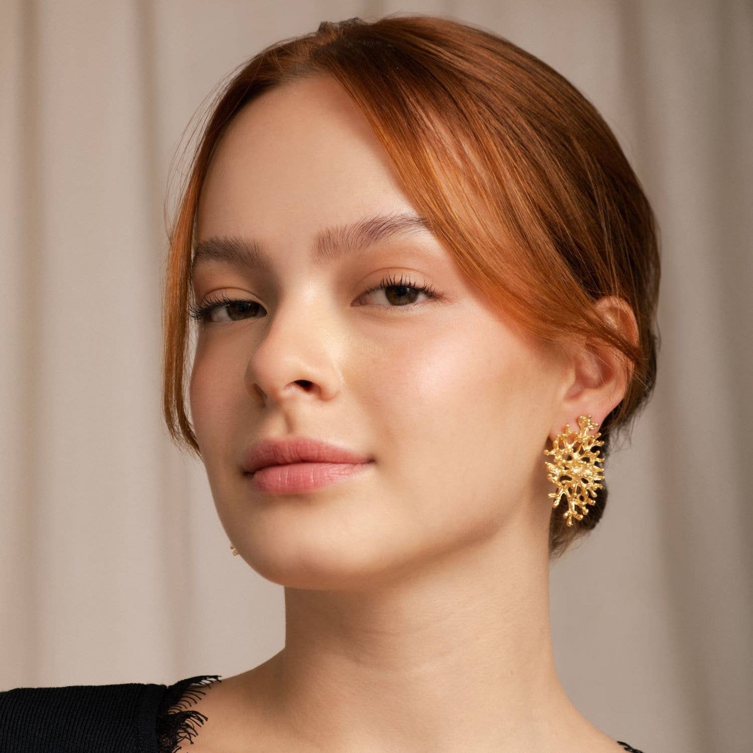 Sarka + Cleo Brushed Gold Coral Statement Earrings