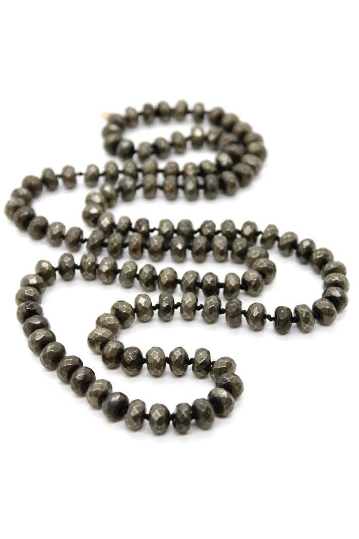 Lizou Hand-Knotted Long Faceted Pyrite Beaded Necklace #36