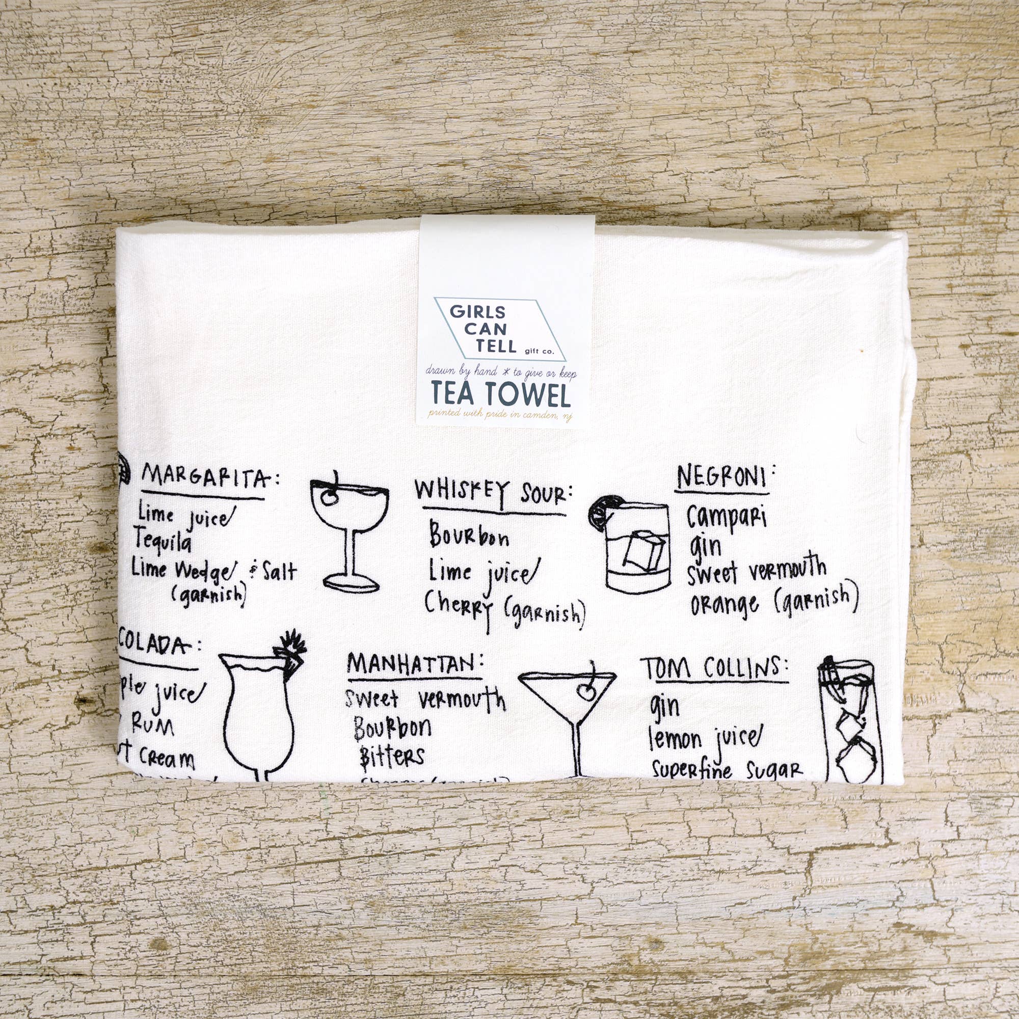 Girls Can Tell Cocktail Recipes Tea Towel