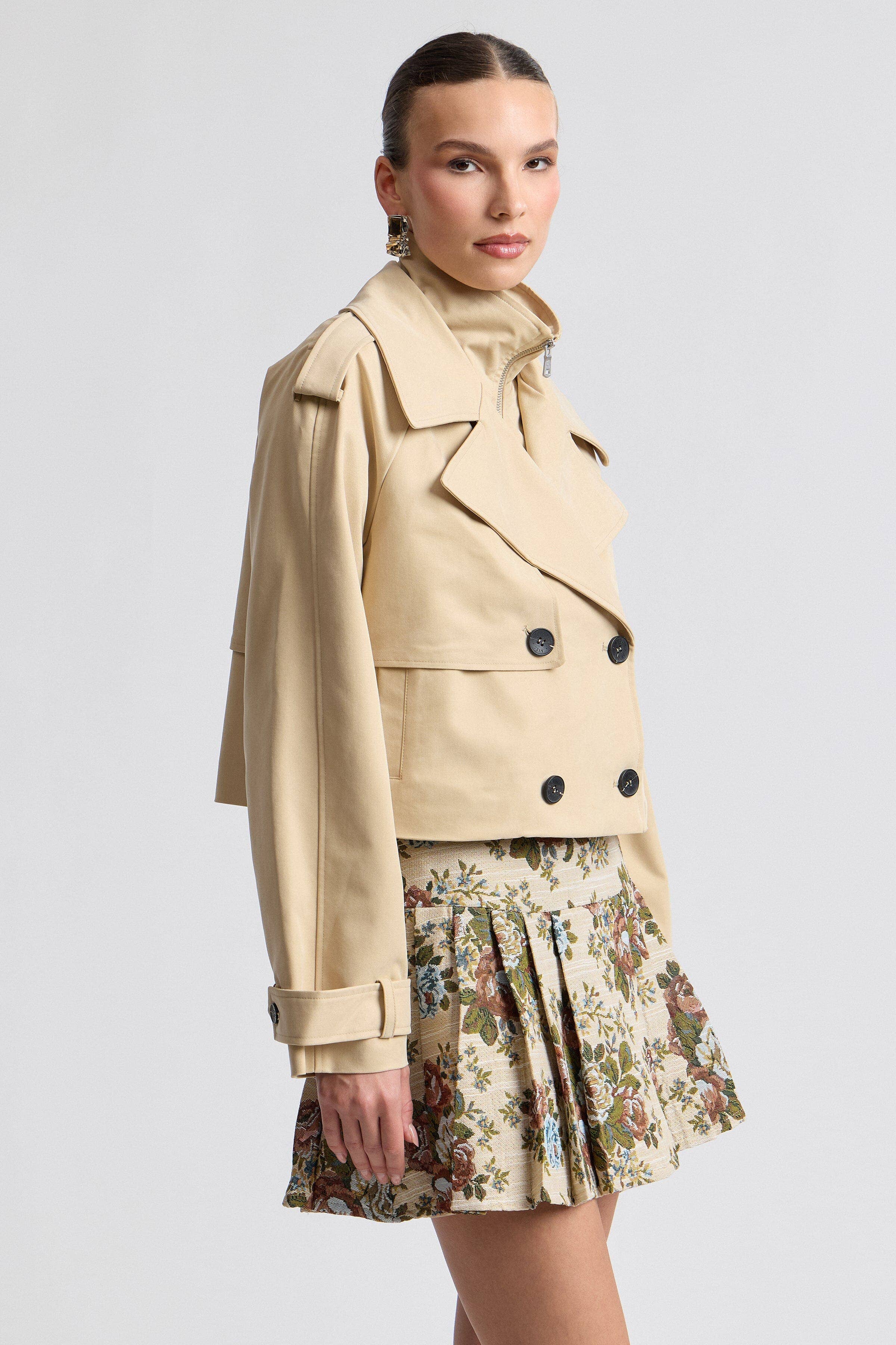 Avec Les Filles Funnel Neck Cropped Trench Jacket