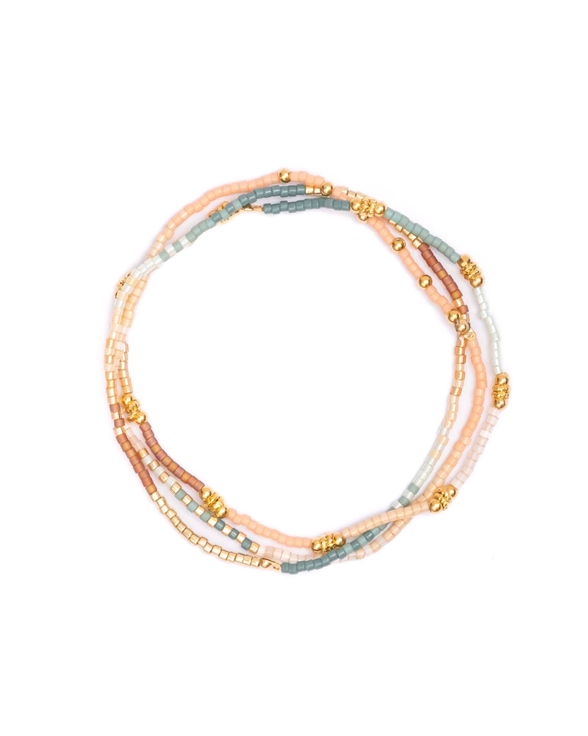 Mayana Set of 3 Miyuki Beaded Stretch Bracelets Peach/Aqua/Tan