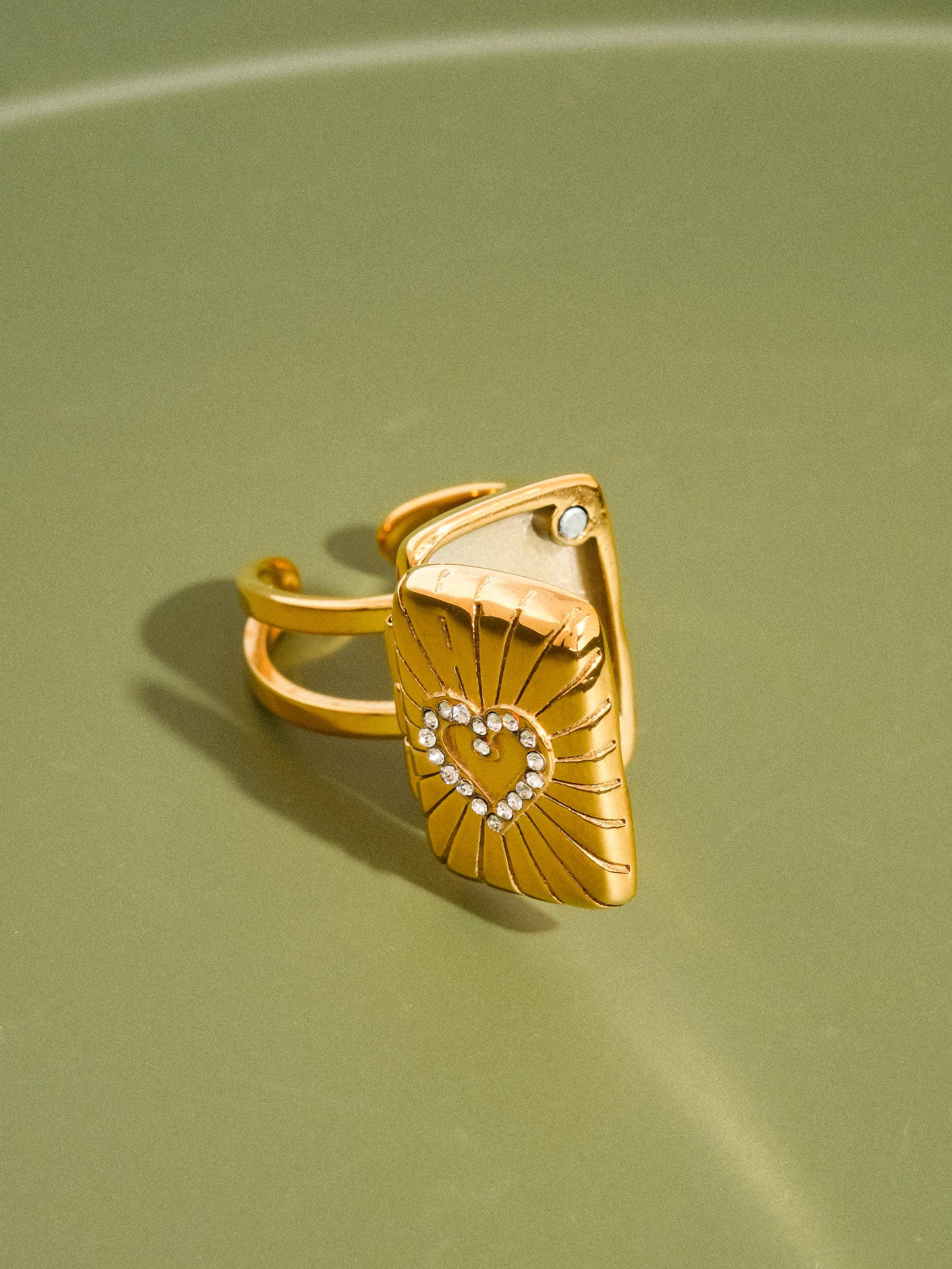 Flânerie Lockee 18K Gold Non-Tarnish CZ Heart Locket Ring