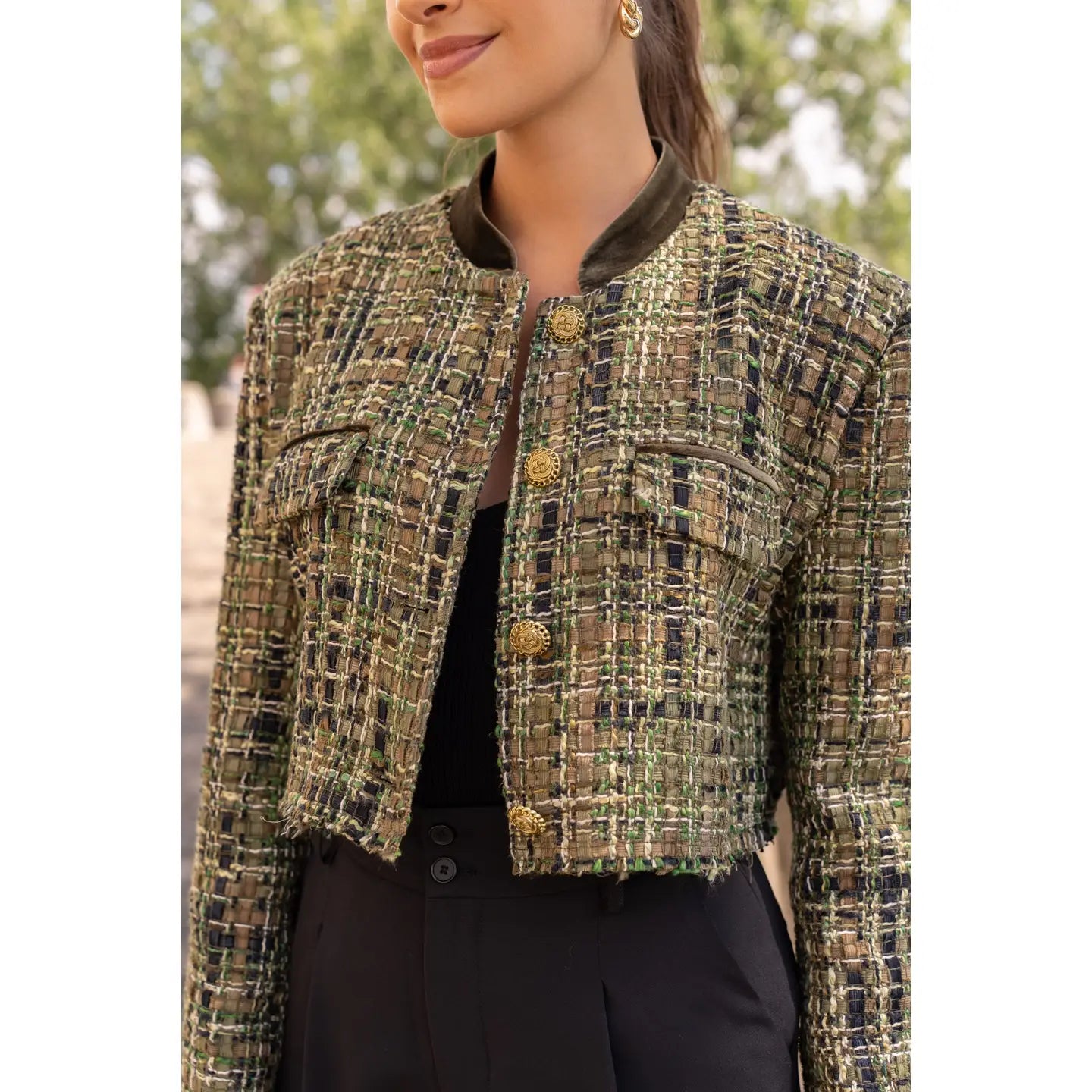 European Collection Tweed Jacket with Velvet Collar