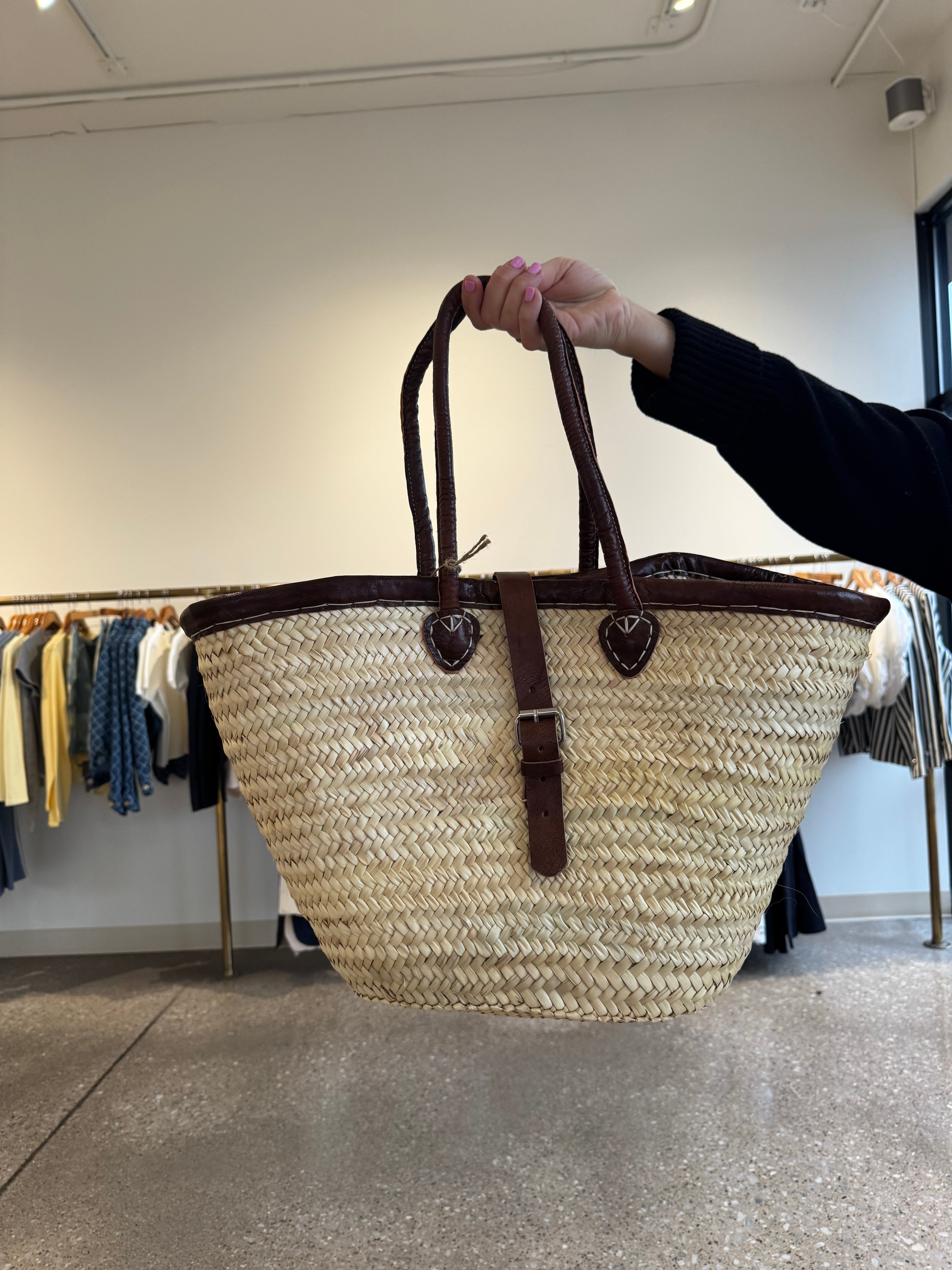 French Market Bags Straw Tote with Leather Handle & Buckle  #13