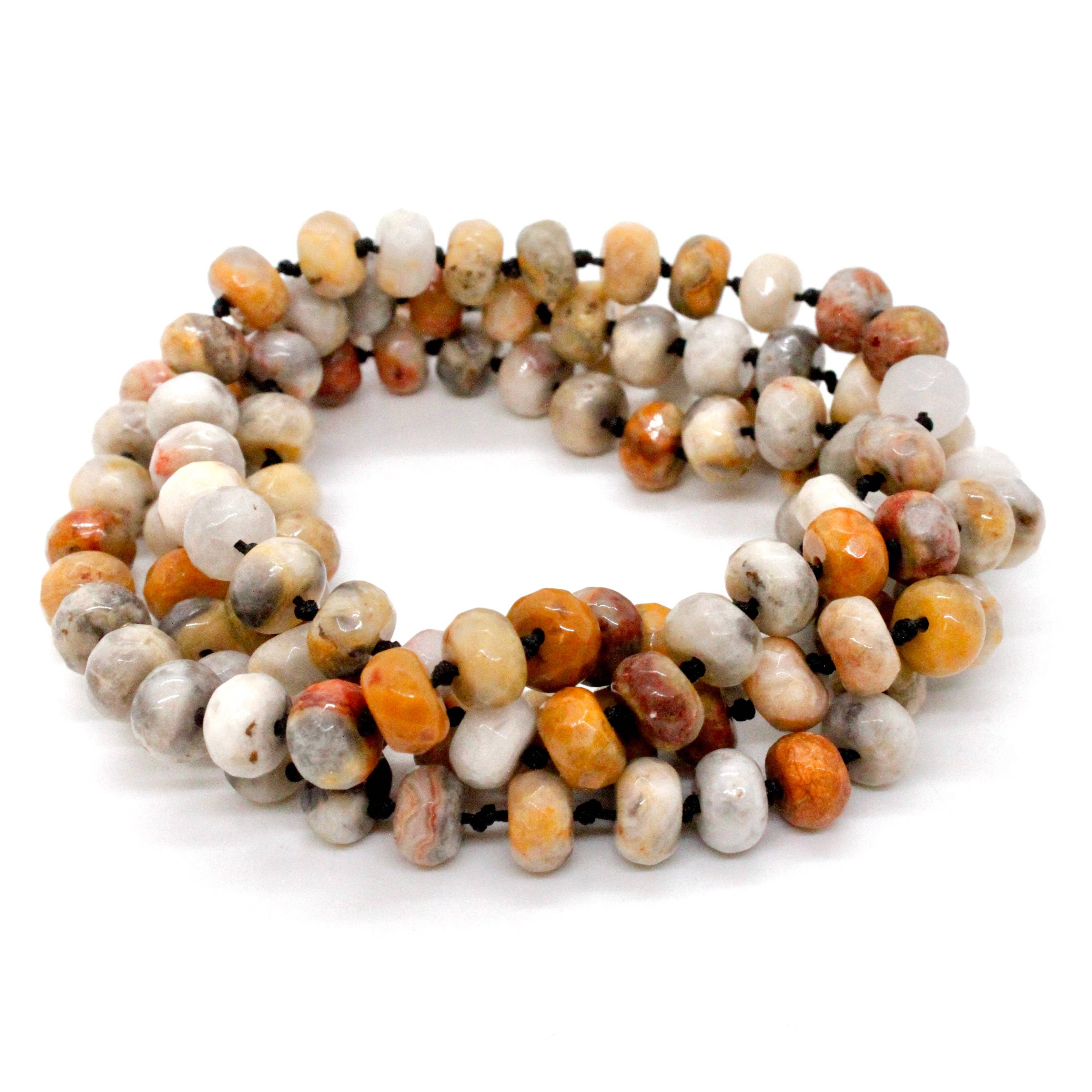 Lizou hand-Knotted Long Crazy Lace Agate Bead Necklace #29