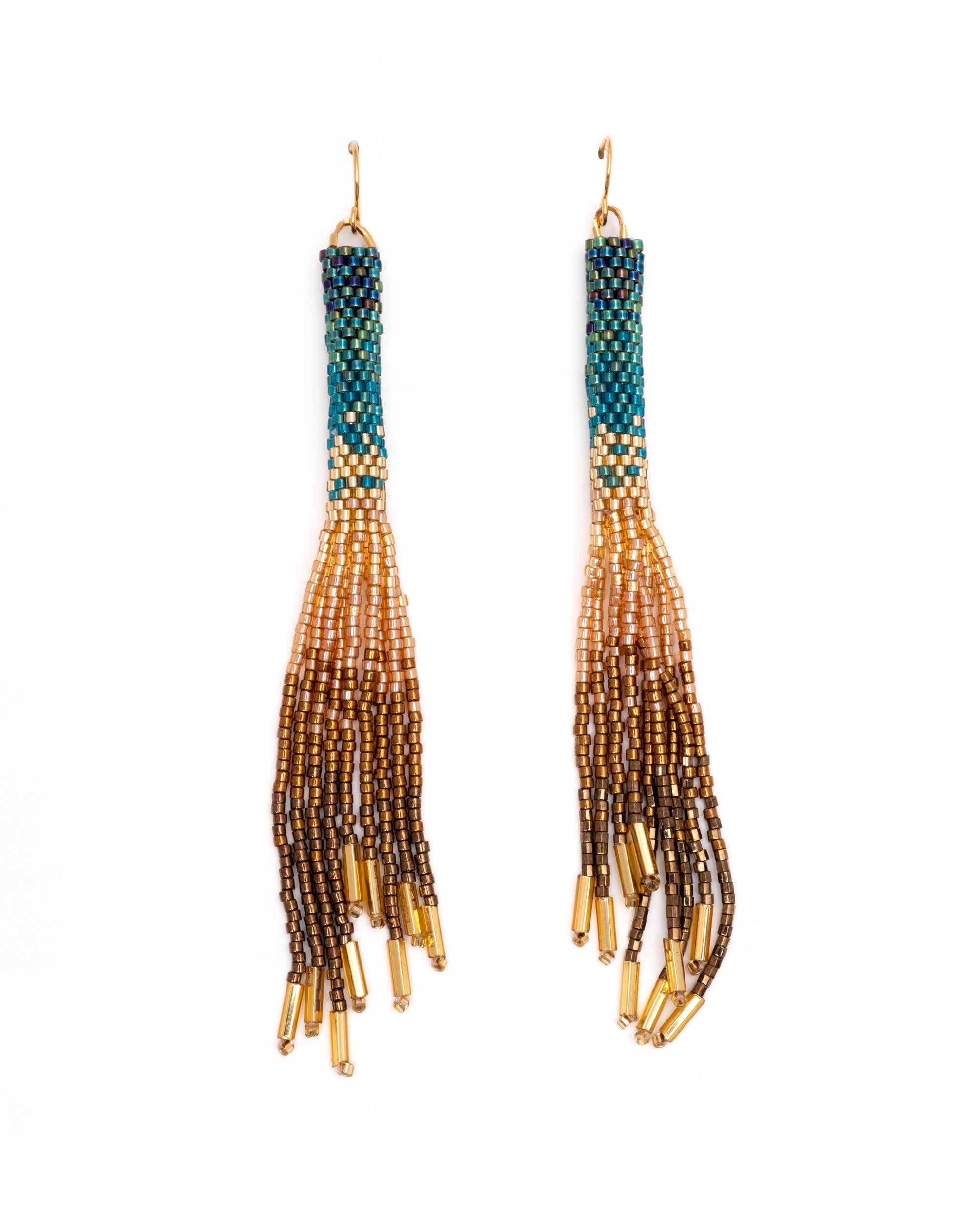 Mayana Beaded Handwoven Ombre Tassel Earrings-Green