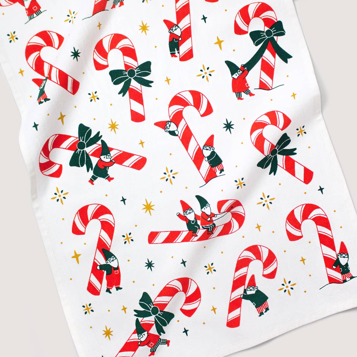 Seltzer Goods Candy Cane Gnomes Tea Towel