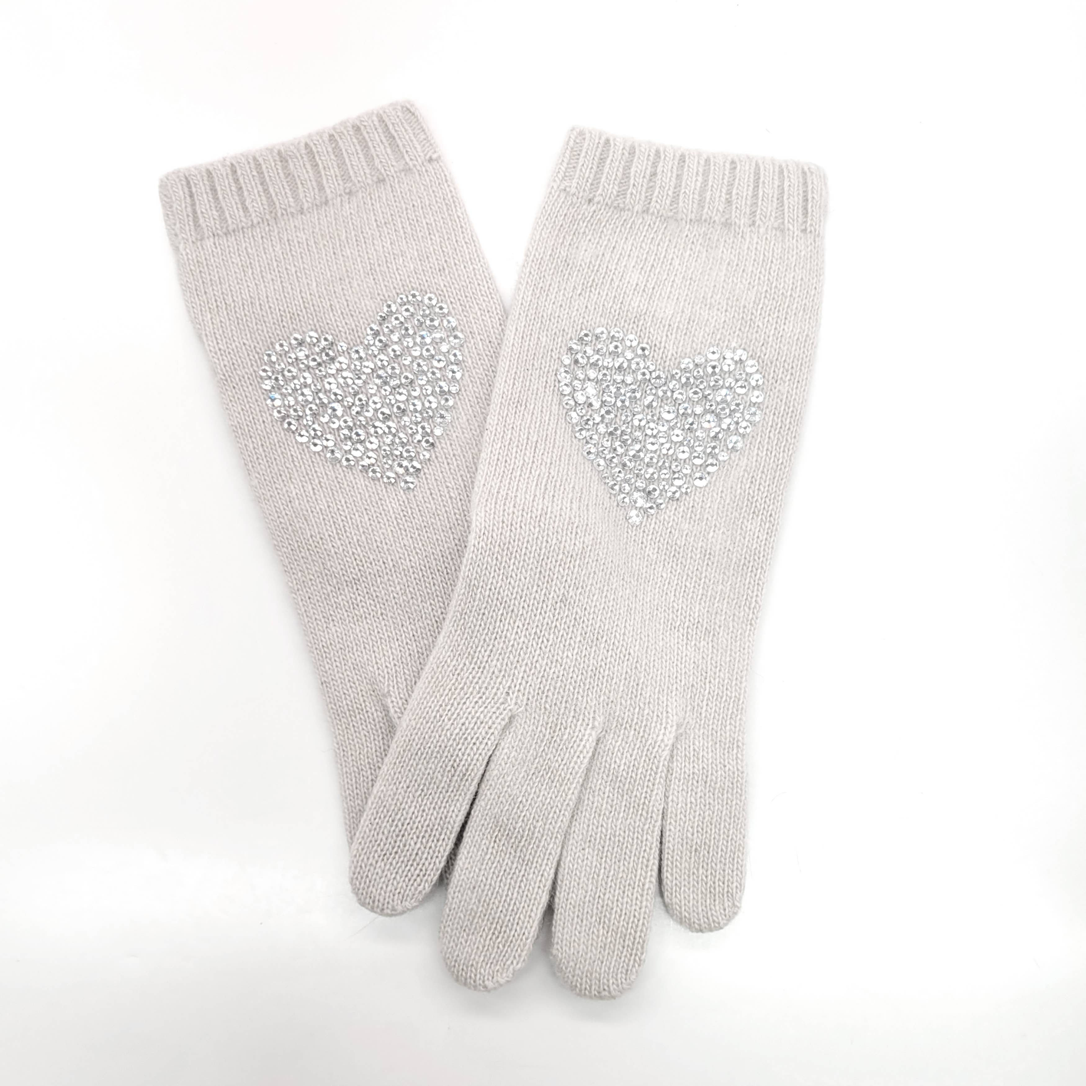 Portelano Cashmere tech gloves with crystal heart