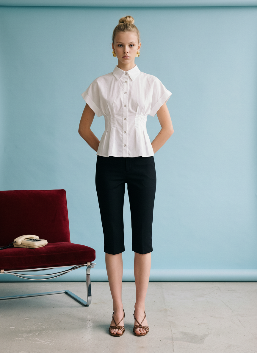 Heyson Waist-Defined Button-Up Short Sleeve Top SST5079