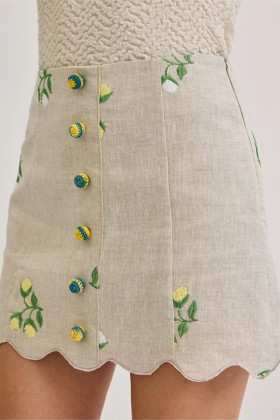 Maude Club Sophia Embroidery Linen Scalloped Mini Skirt MC806K