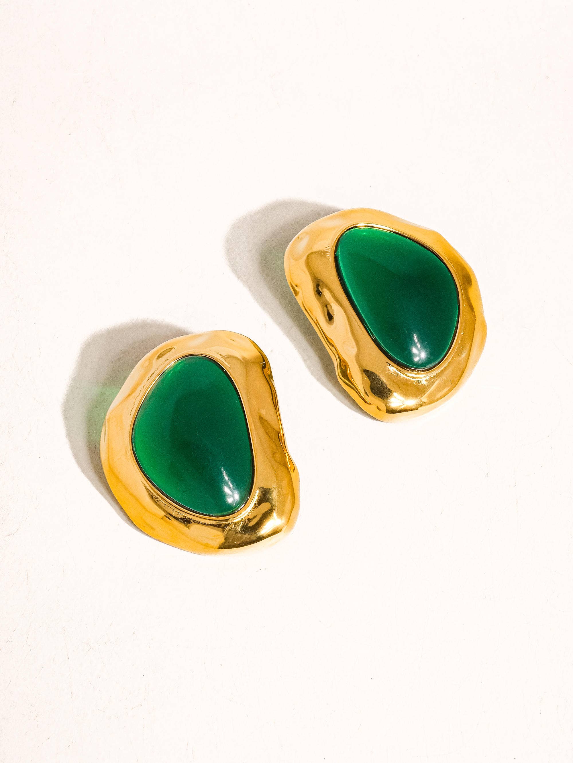 Flanerie Mei 18K Non-Tarnish Green Stone Stud