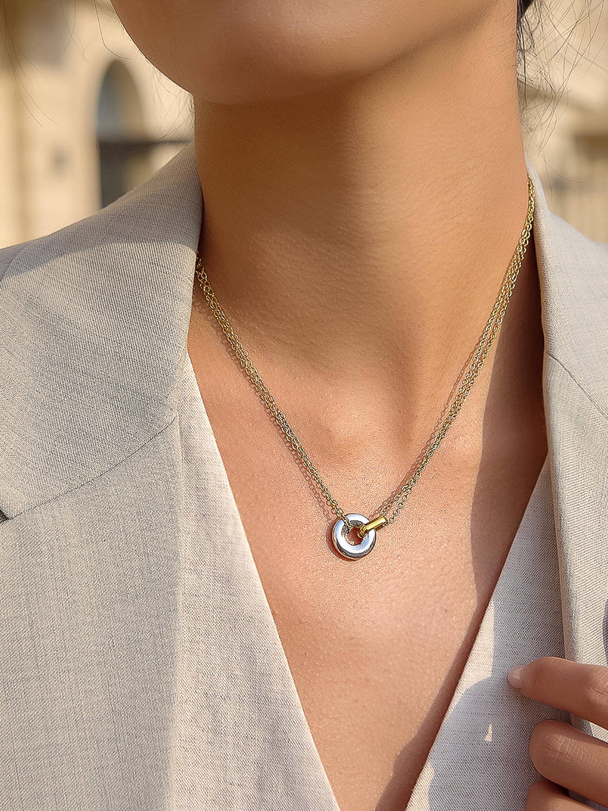 Flânerie Brixton 18K Gold Non-Tarnish Two Tone Circle Necklace