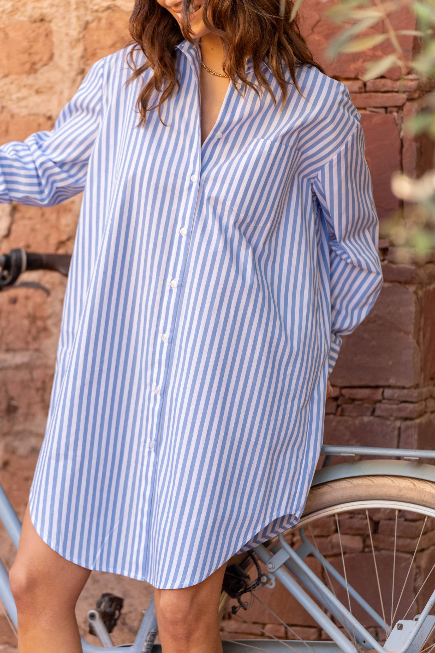 European Collection Striped Cotton Shirt Dress CH8136