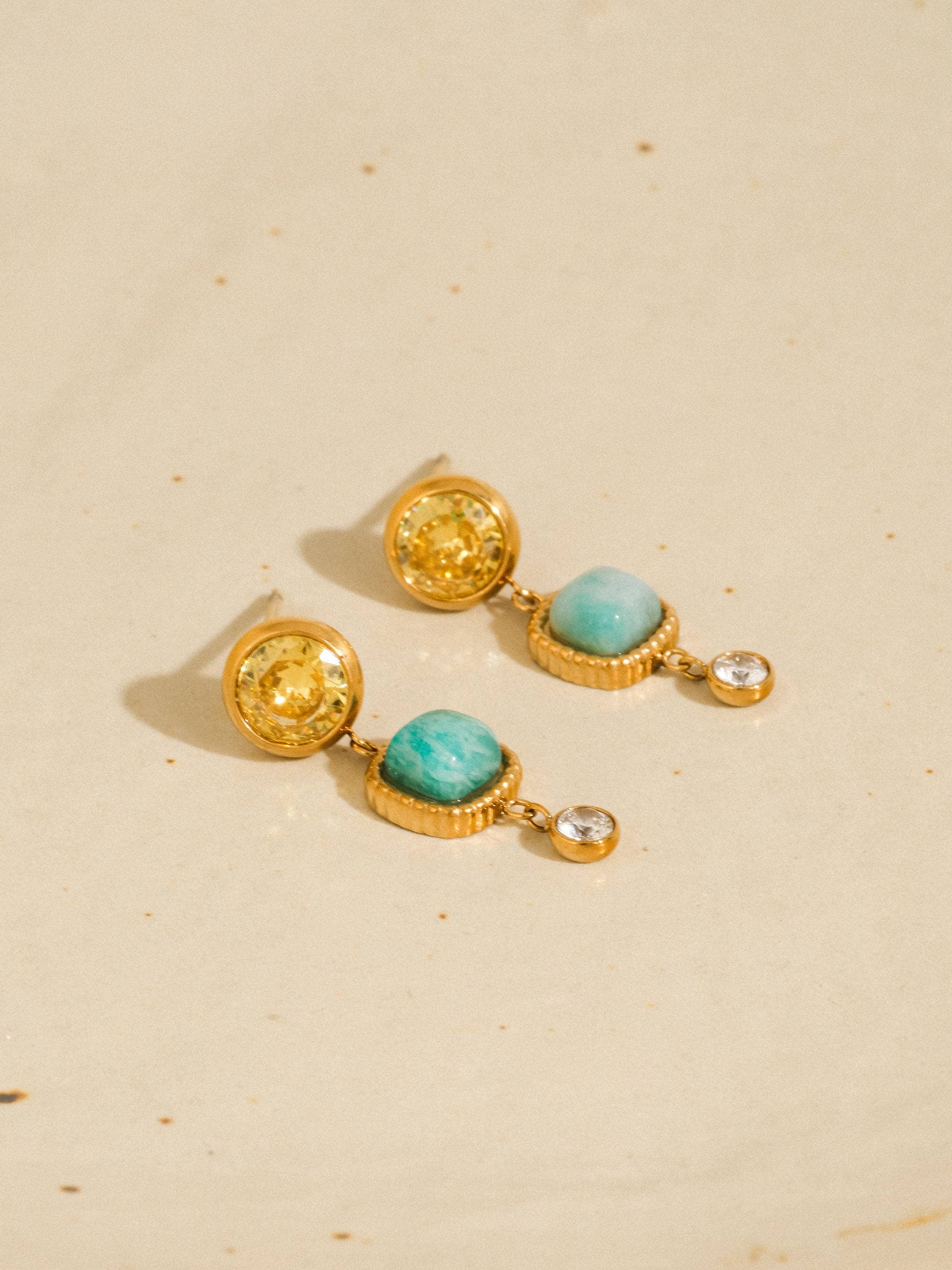 Flânerie Liberté 18K Gold Non-Tarnish Green Stone Drop Earrings