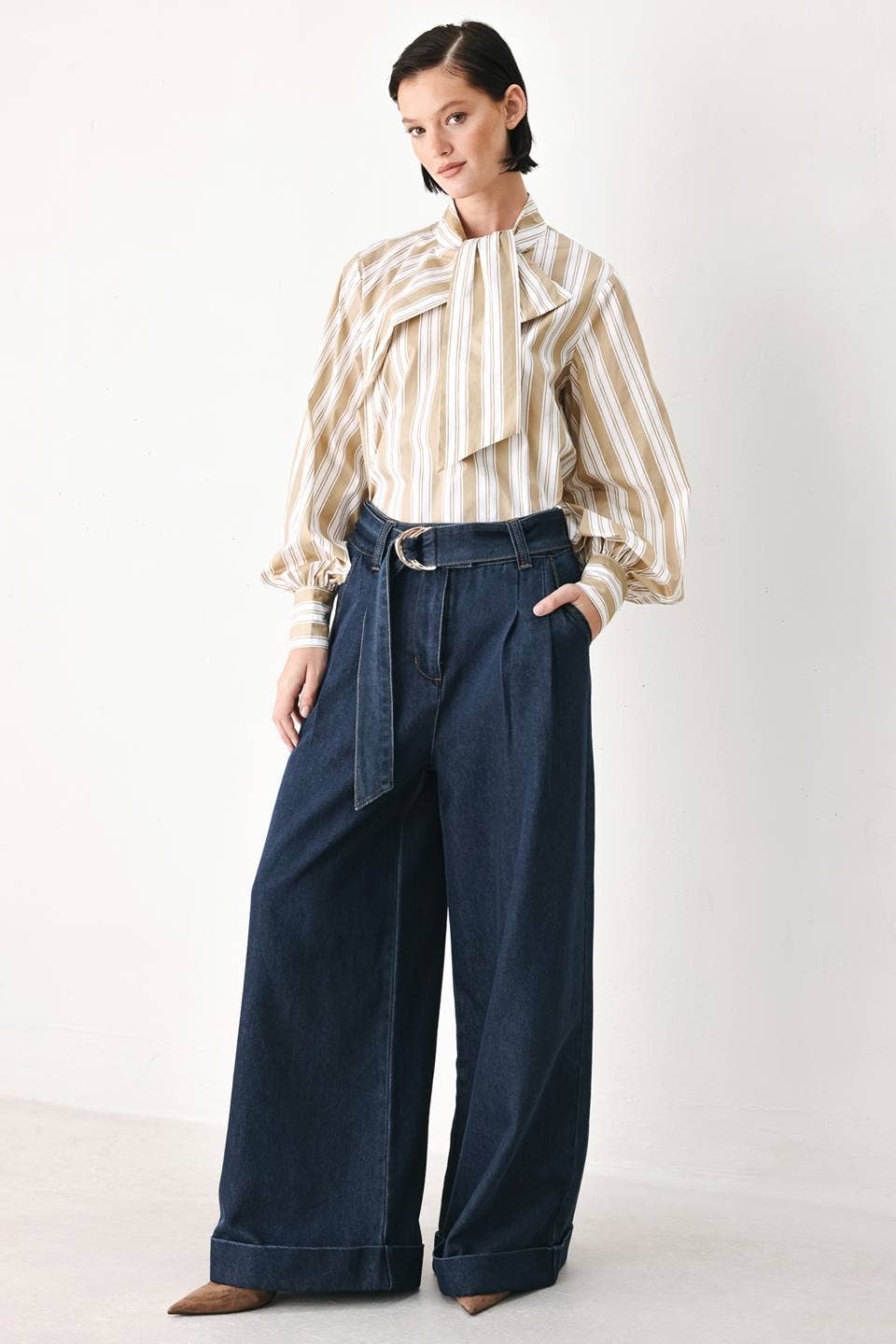 Flying Tomato Striped Woven Bow Top  FT2115