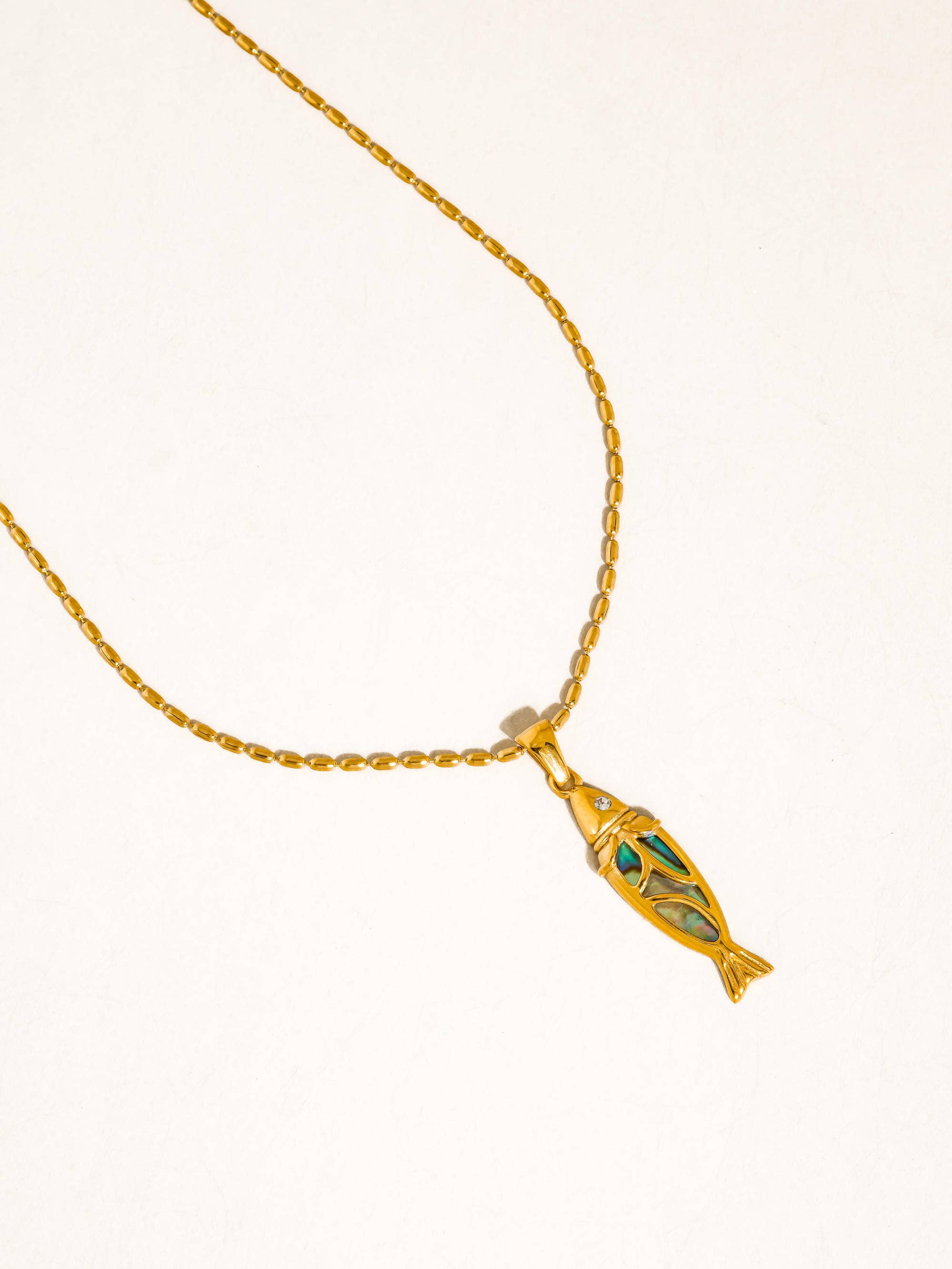 Flânerie Dolphina 18K Gold Non-Tarnish Vintage Abalone Fish Necklace