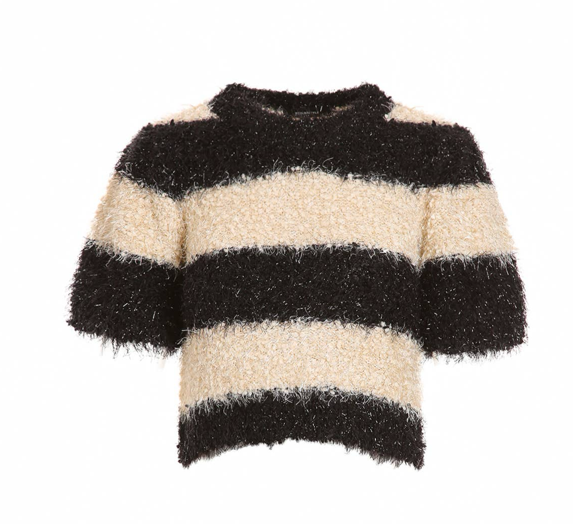 Beulah Fuzzy Stripe Boucle Crop Sweater PE2056