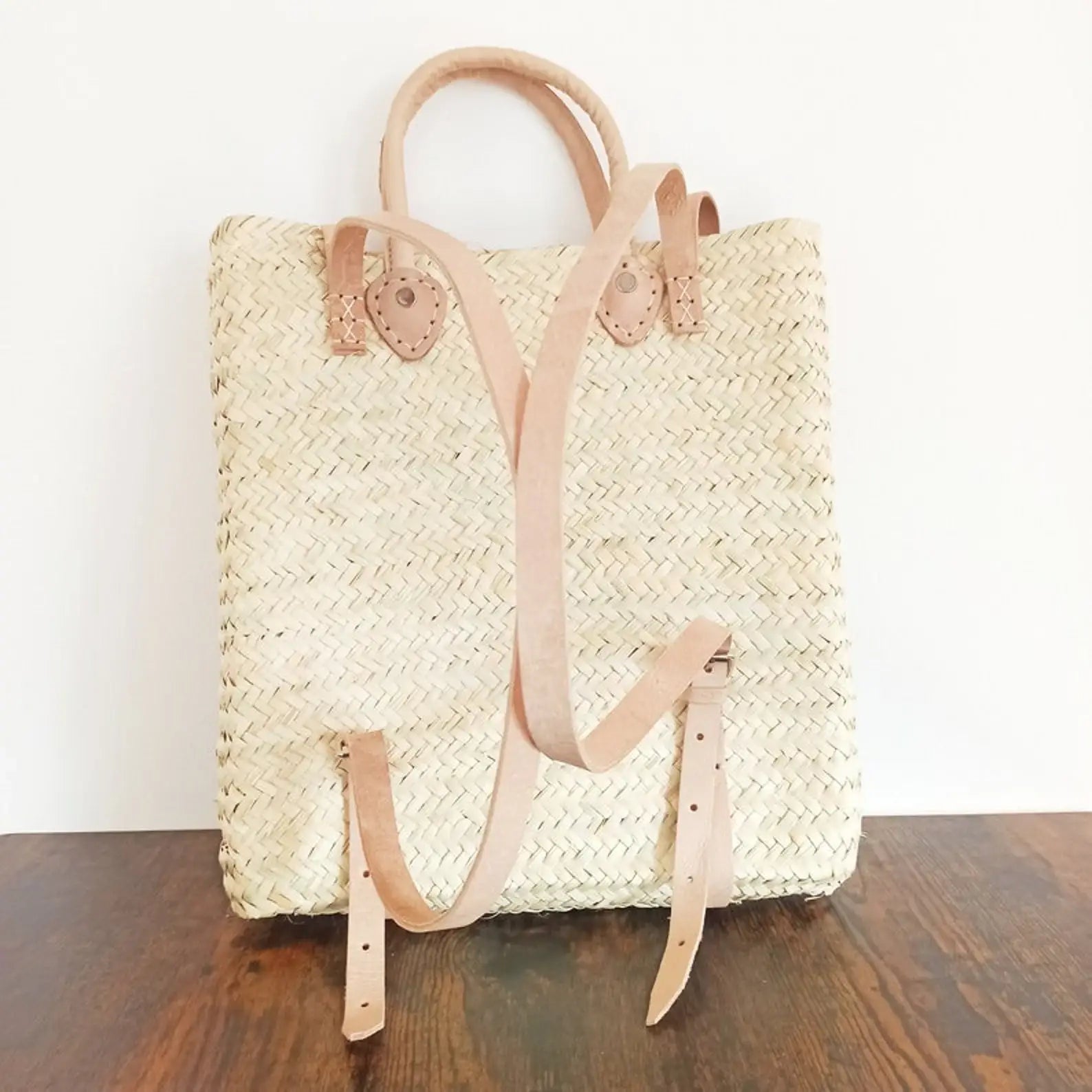 French Market Bags Handwoven Straw Backpack Tote #2