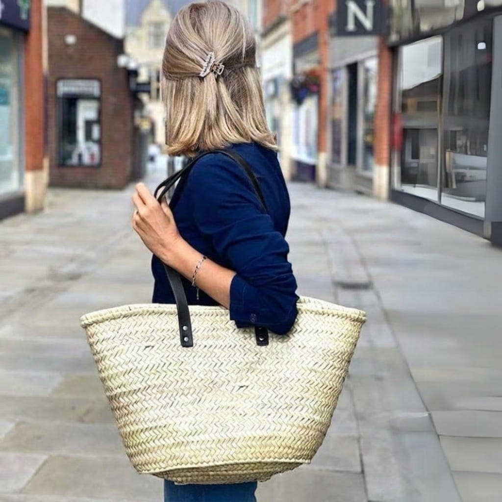 French Market Bags Basket Beach Bag with Leather Handles #3